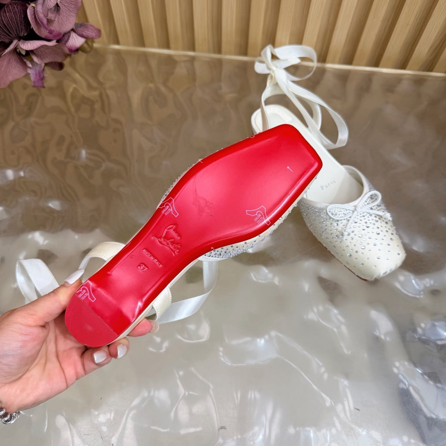 Christian Louboutin Sweetie Jane Strass Ballerina Flat Strass Silk Leather 853096
