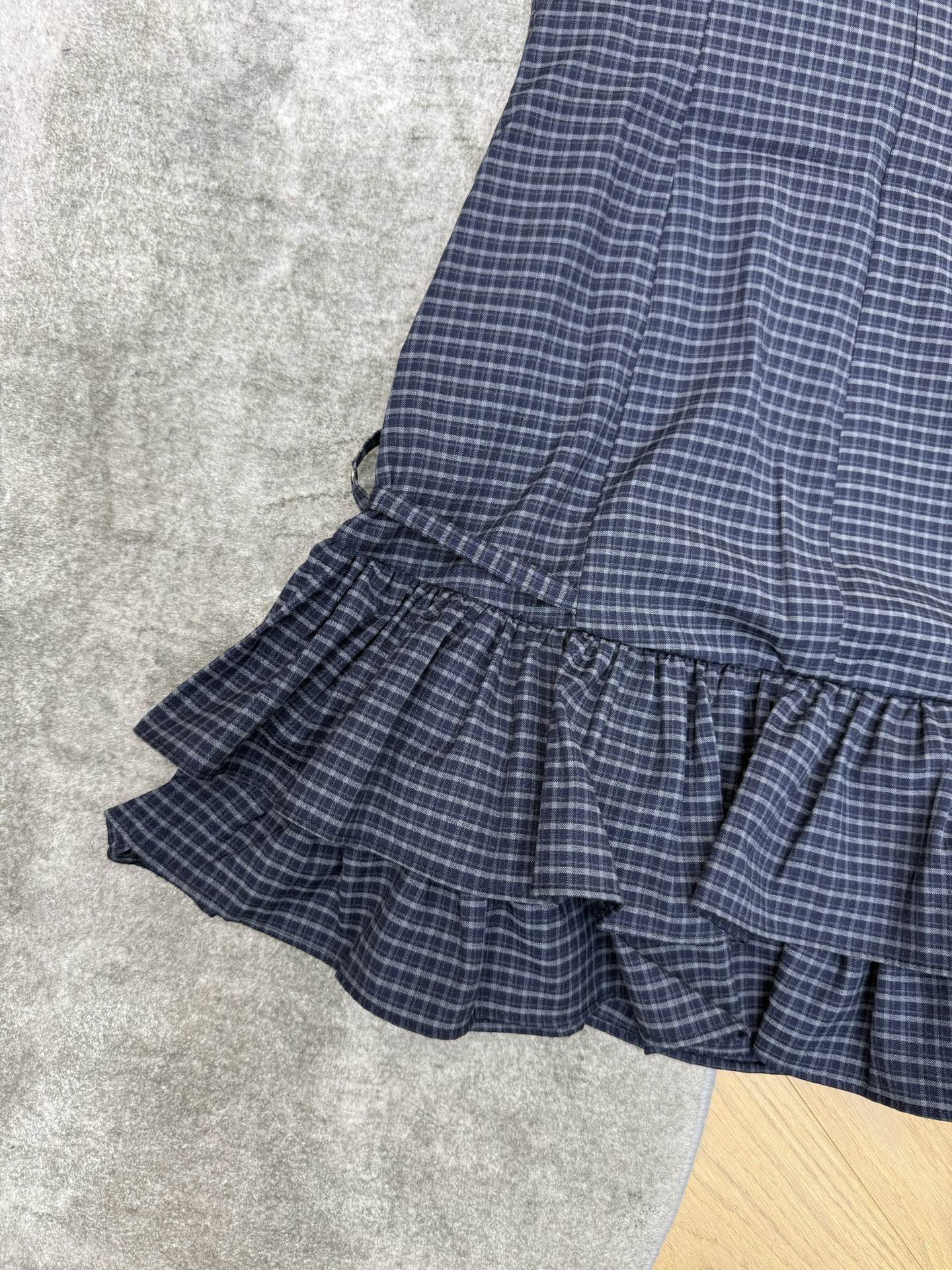Miumiu 2026 Plaid Sleeveless Dress Navy Blue Cotton