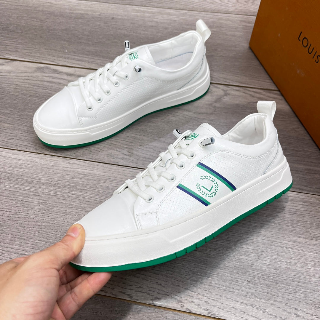 LV TRAINER WHITE AND GREEN CALFSKIN