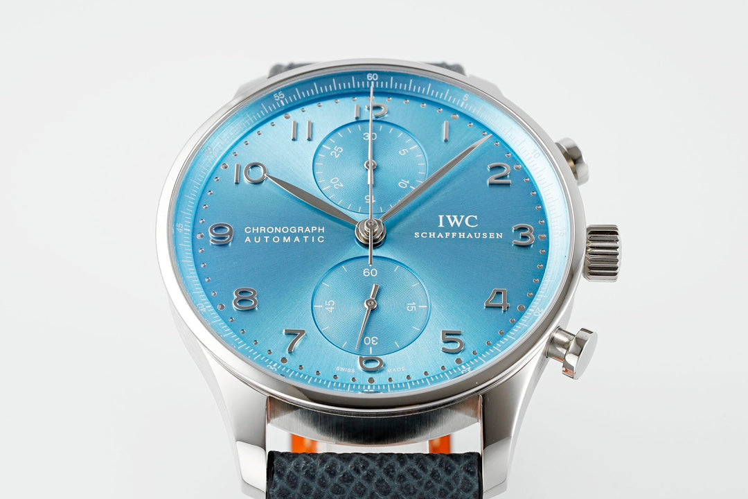 IWC Portuguese 41mm Blue Dial Steel Case Black Blue Leather Strap