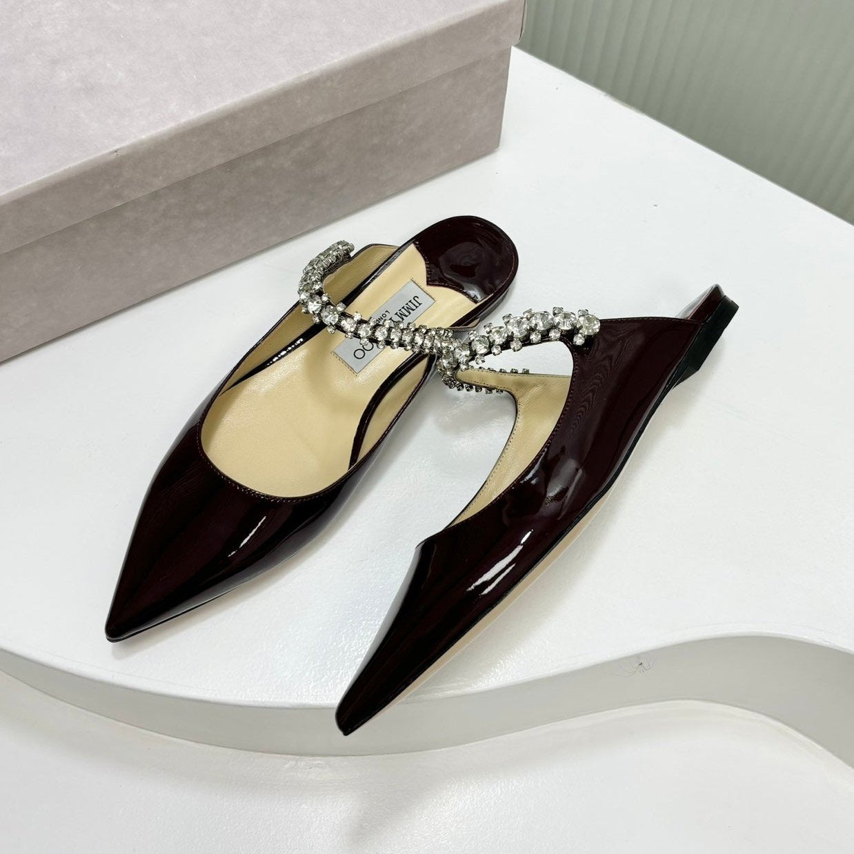 Jimmy Bing In  Dark Burgundy Glossy Cowhide Mules  587752