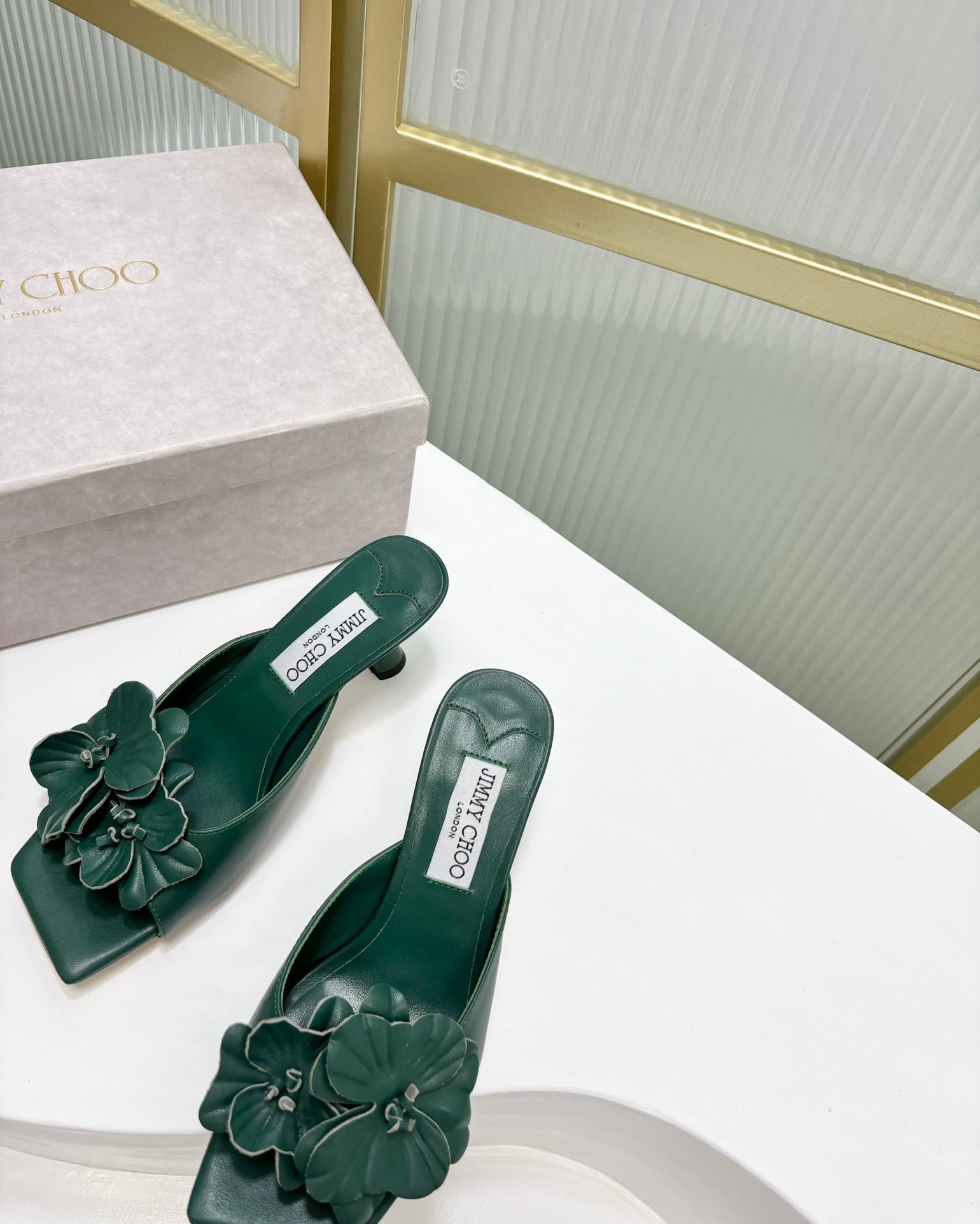 Jimmy Skye 65mm In Dark Green Cowhide Mules 597850