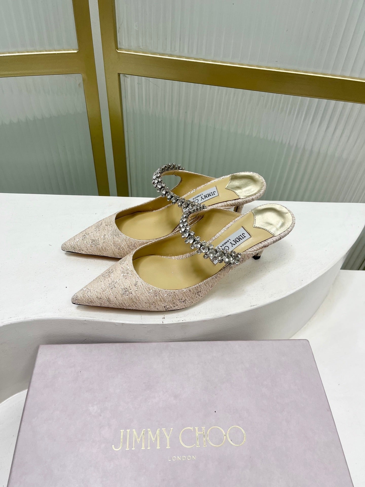 Jimmy 26s Heel Mules 65 Beige Sequins Sheepskin Diamond 605943
