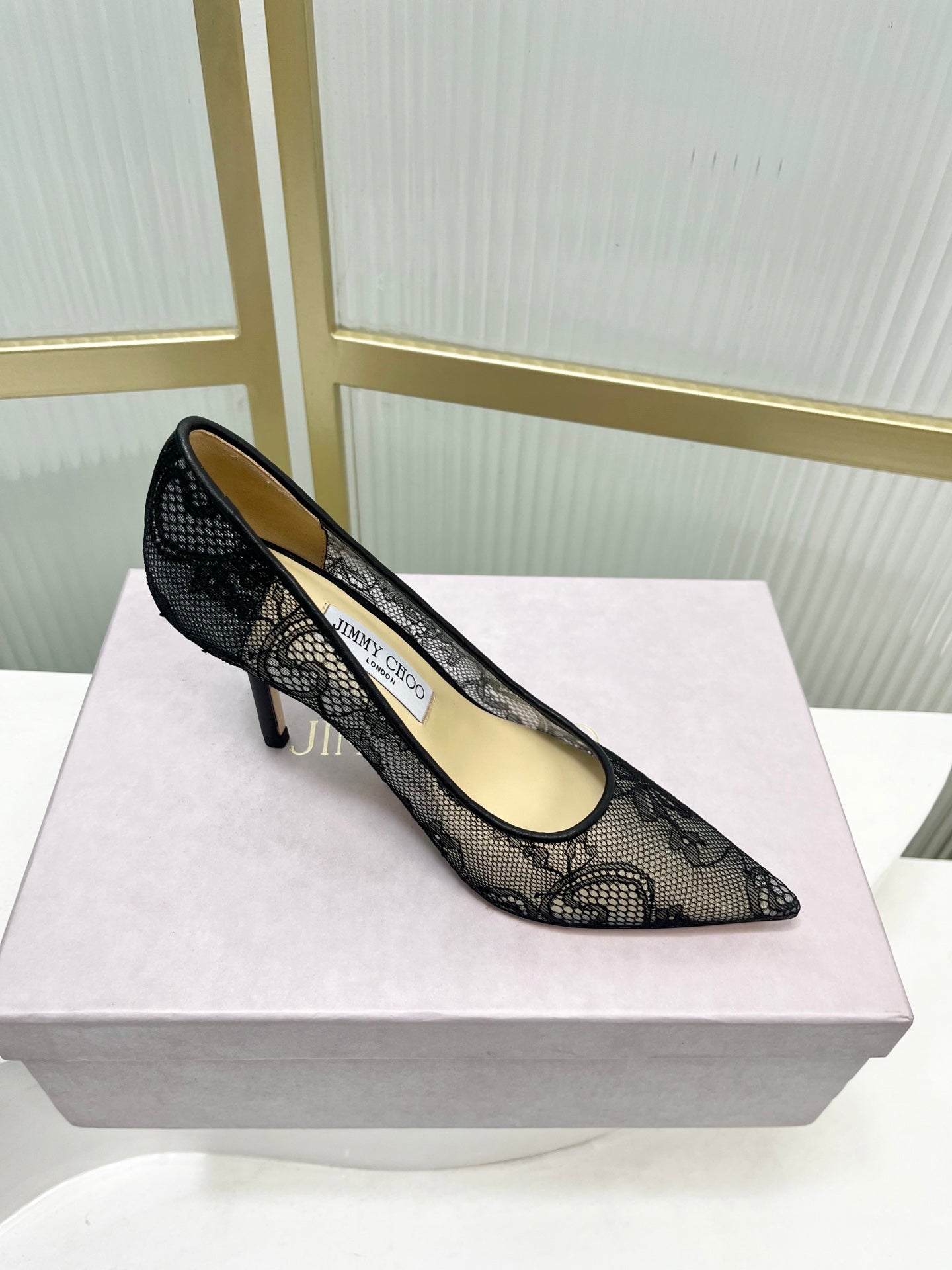Jimmy 26s Heel Pump 85 Black Beige Lace Sheepskin 605953