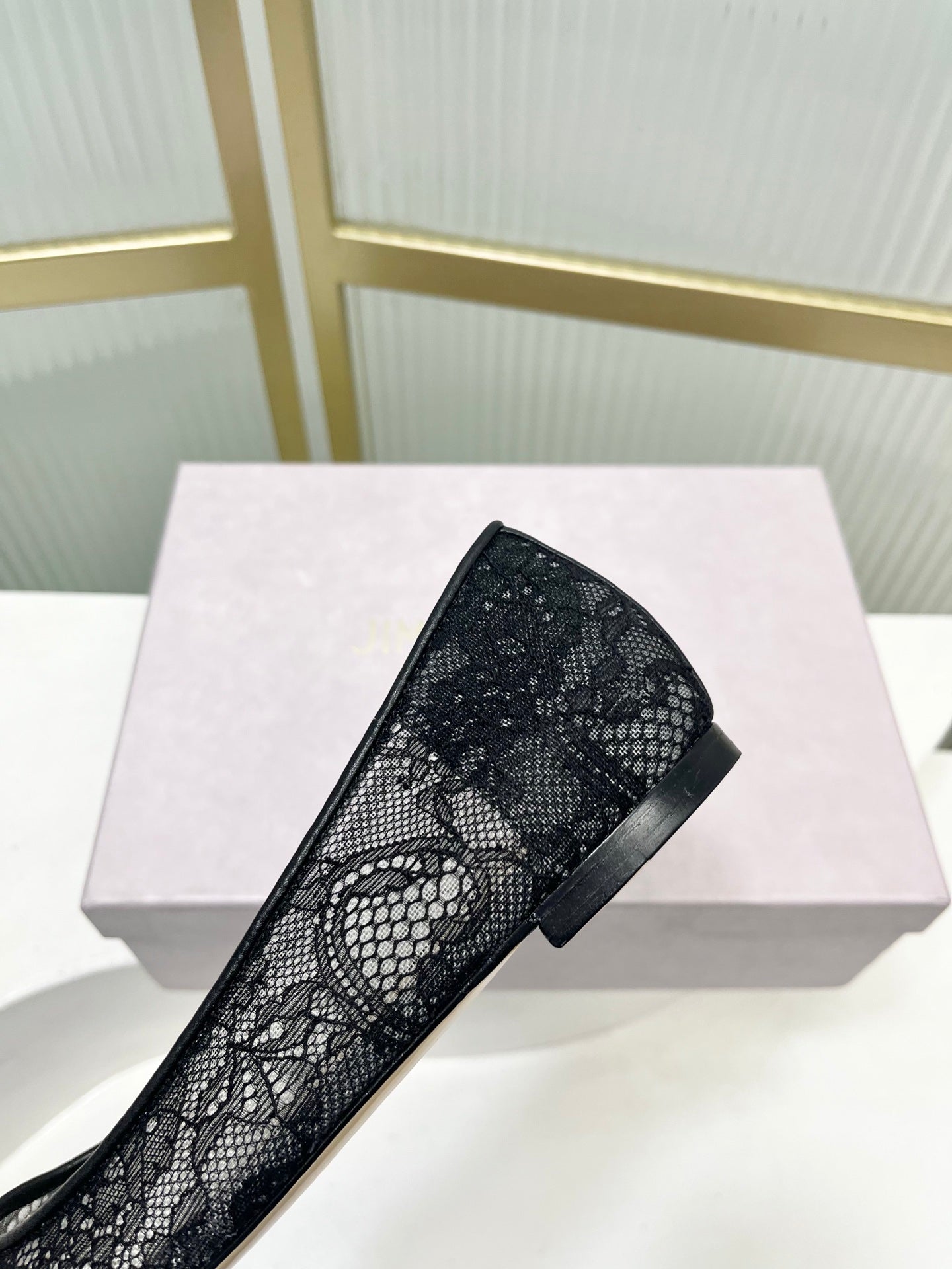 Jimmy 26s Ballet Flats Black Beige Lace Sheepskin 605955