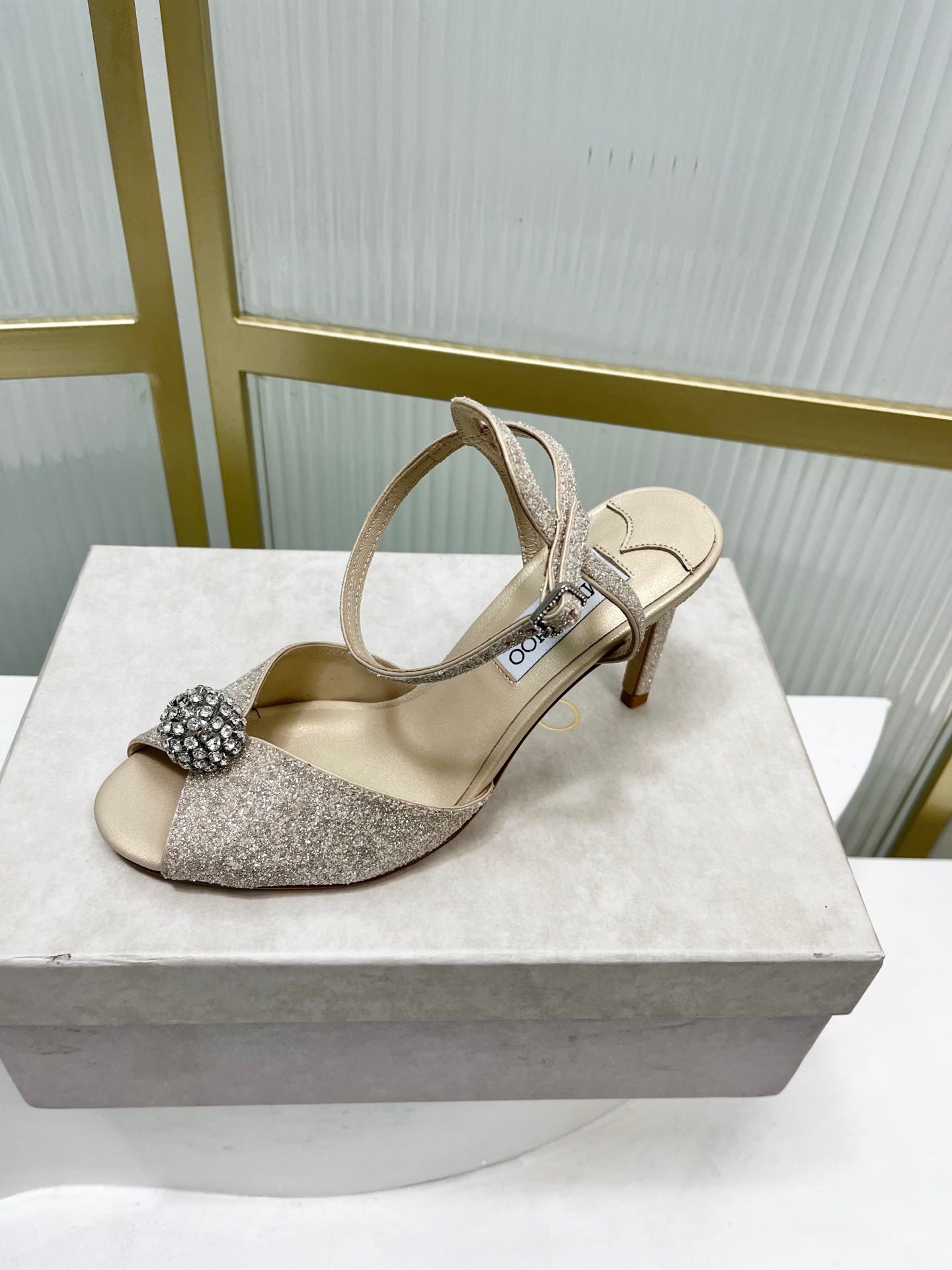 Jimmy 26s Peep-Toe High Heels  85 Beige Lace Sheepskin 605976