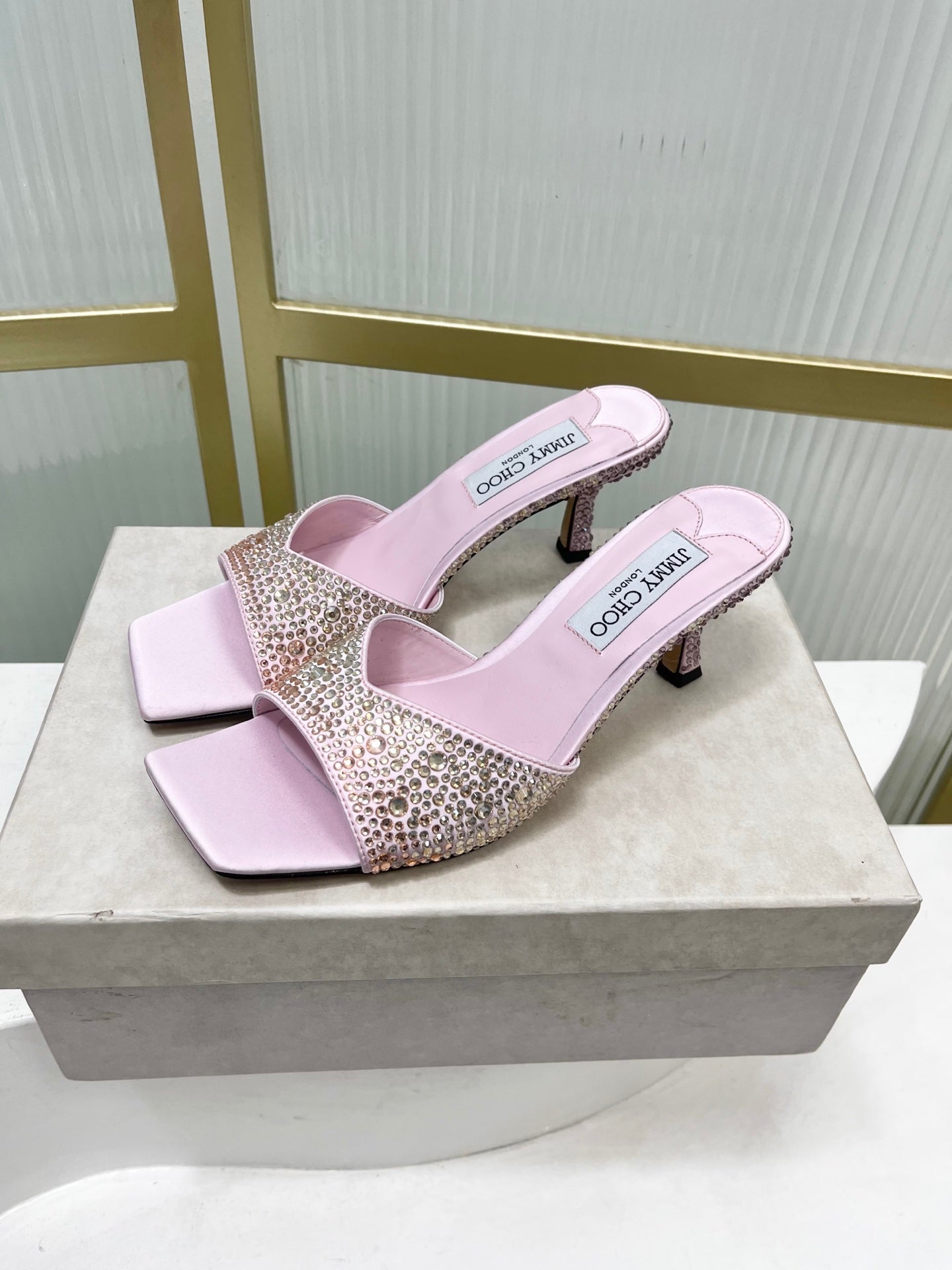 Jimmy 26s High-Heeled Slippers 65 Pastel Pink Diamond Sheepskin  605977