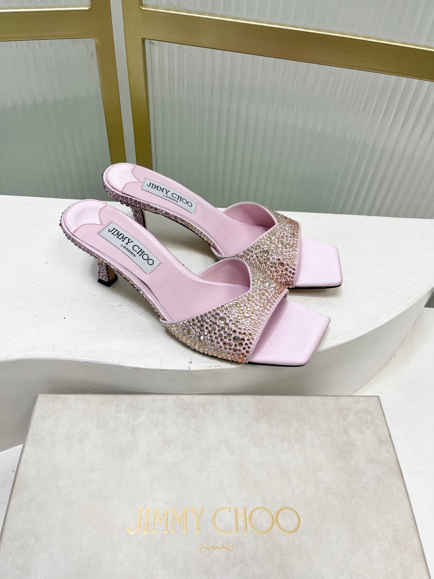 Jimmy 26s High-Heeled Slippers 65 Pastel Pink Diamond Sheepskin  605977