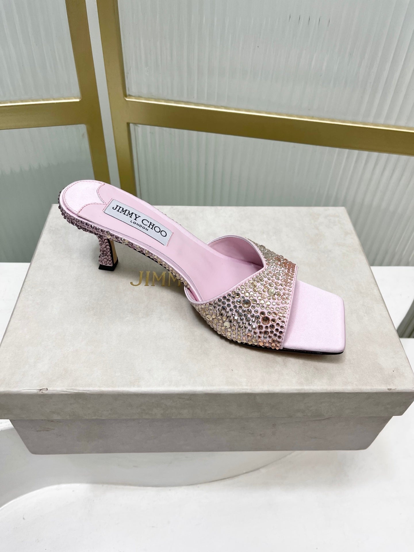 Jimmy 26s High-Heeled Slippers 65 Pastel Pink Diamond Sheepskin  605977