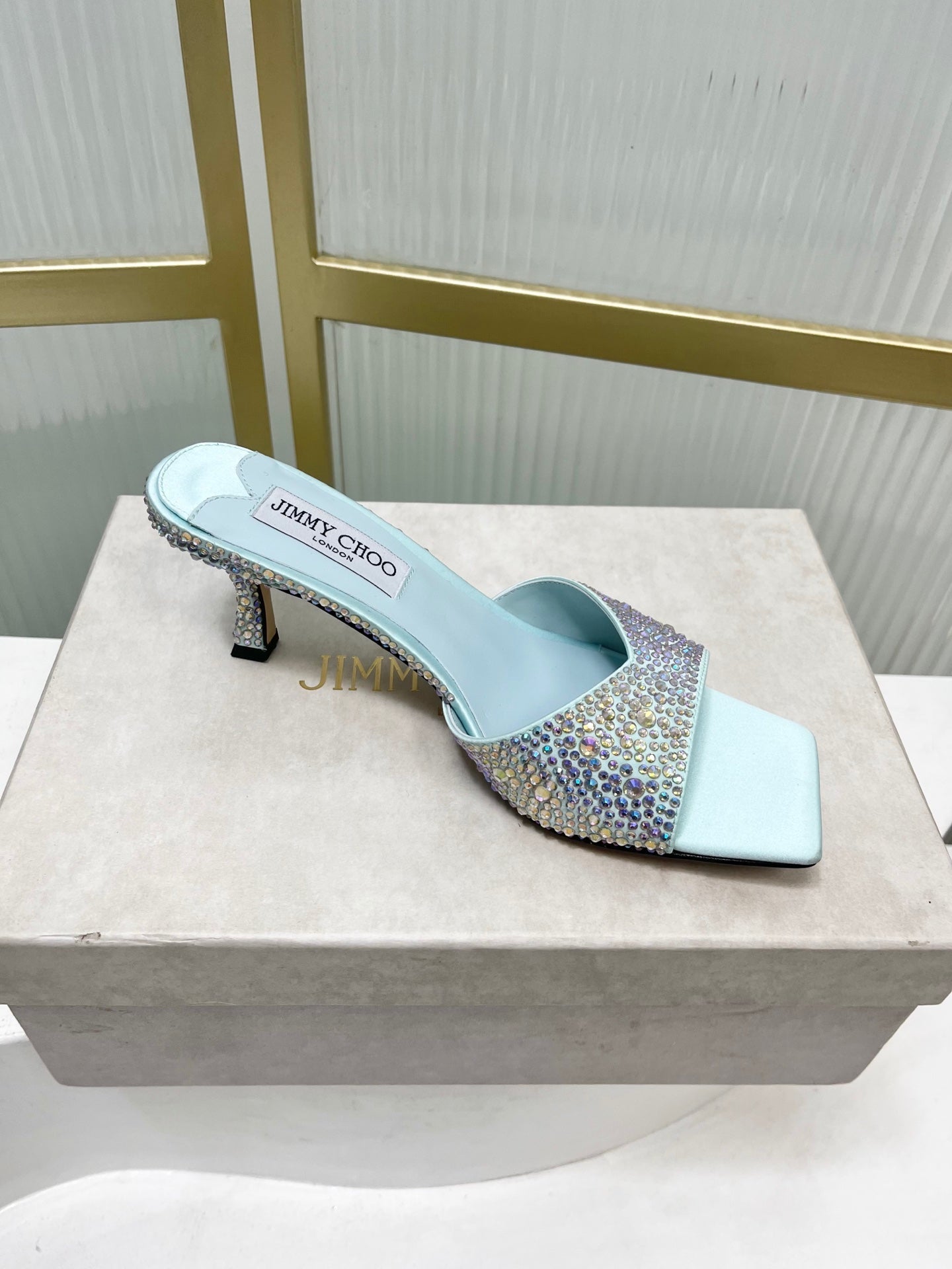 Jimmy 26s High-Heeled Slippers 65 Pastel Blue Diamond Sheepskin  605978