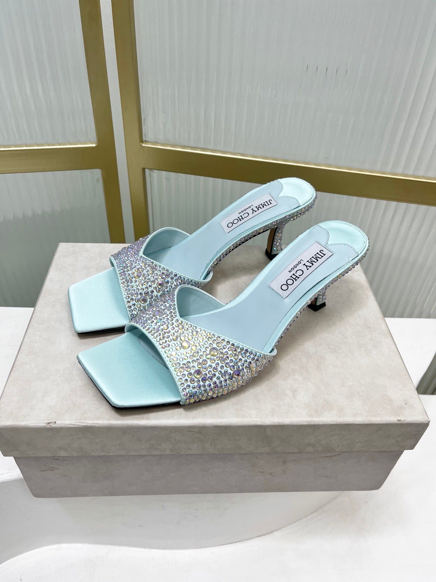 Jimmy 26s High-Heeled Slippers 65 Pastel Blue Diamond Sheepskin  605978