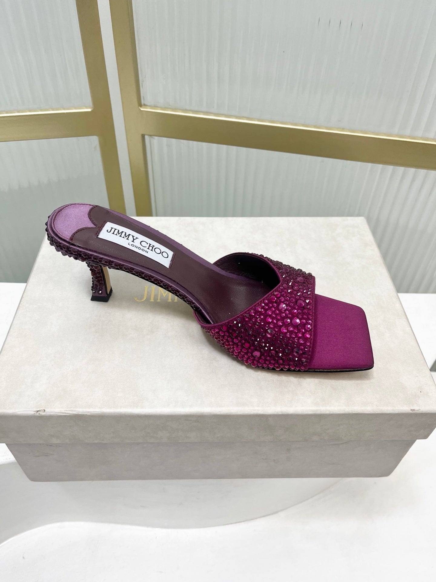 Jimmy 26s High-Heeled Slippers 65 Purple Diamond Sheepskin  605979
