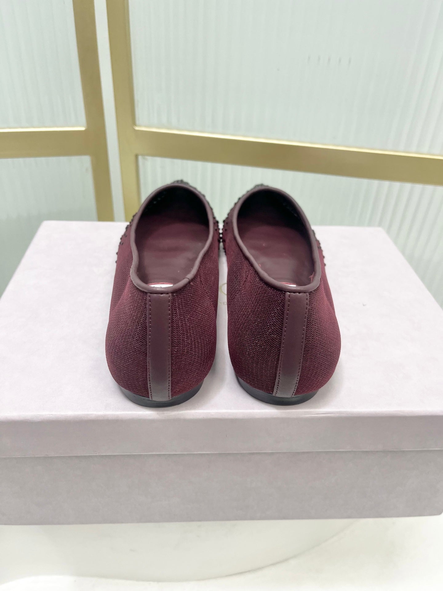 Jimmy 26s Ballet Flats Burgundy Rhinestones Mesh Sheepskin 605980