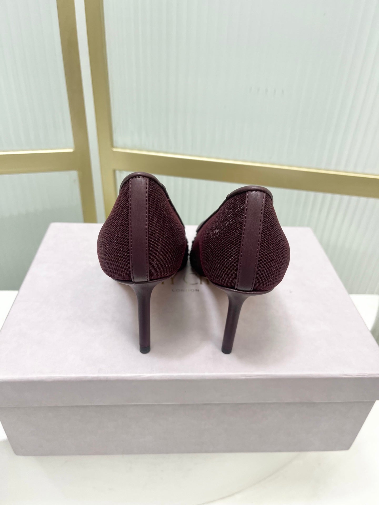 Jimmy 26s High Heels 85 Burgundy Rhinestones Mesh Sheepskin 605982