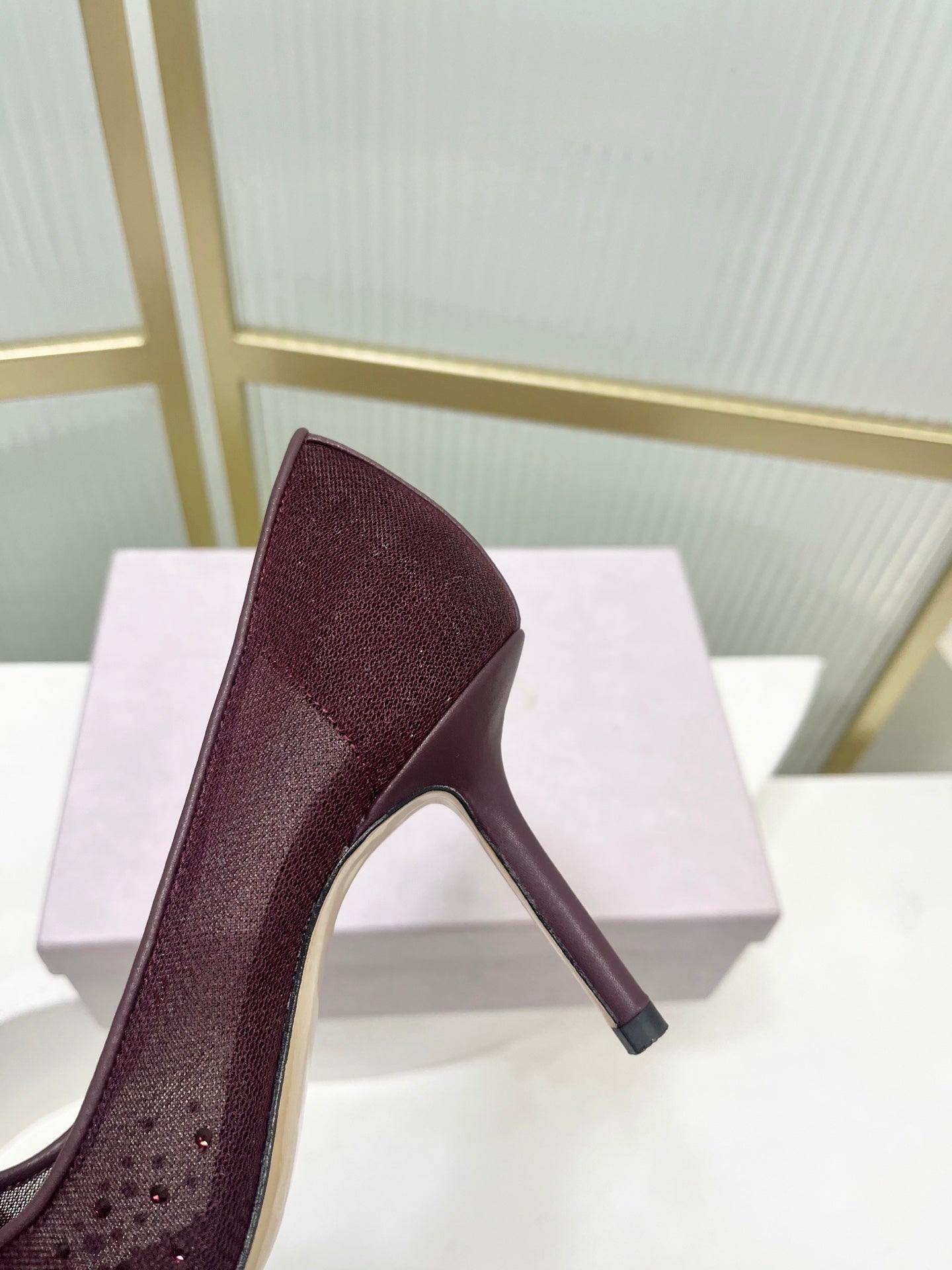 Jimmy 26s High Heels 85 Burgundy Rhinestones Mesh Sheepskin 605982