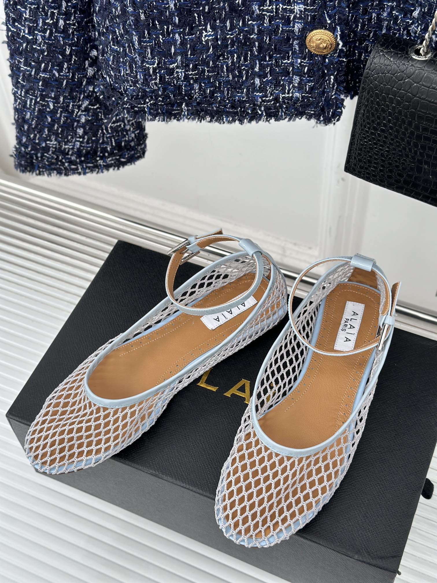 Alaia Mary Jane Ballet Flat Light Blue Lambskin 293231