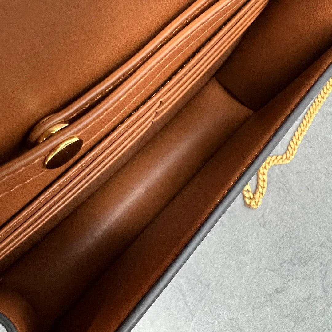 Celine 2026 Wallet On Strap Bag 19.5 Tan Shiny Calfskin