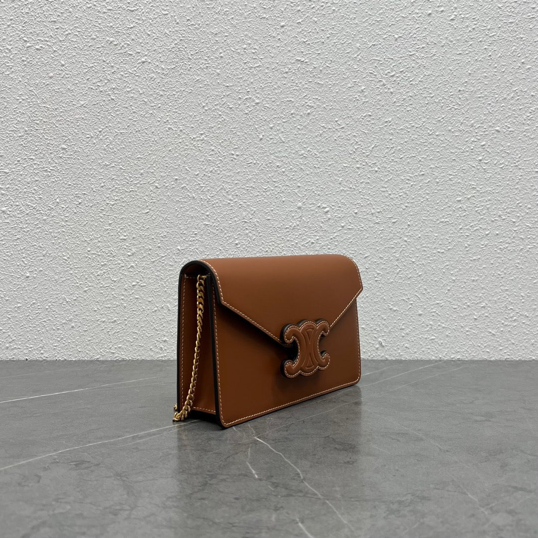 Celine 2026 Wallet On Strap Bag 19.5 Tan Shiny Calfskin