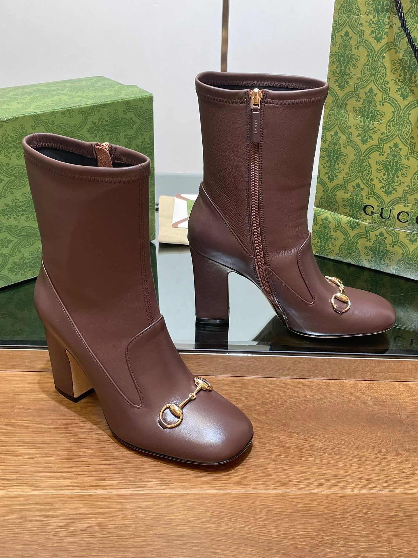 GG Horsebit Ankle Boot 95 Chocolate Calfskin