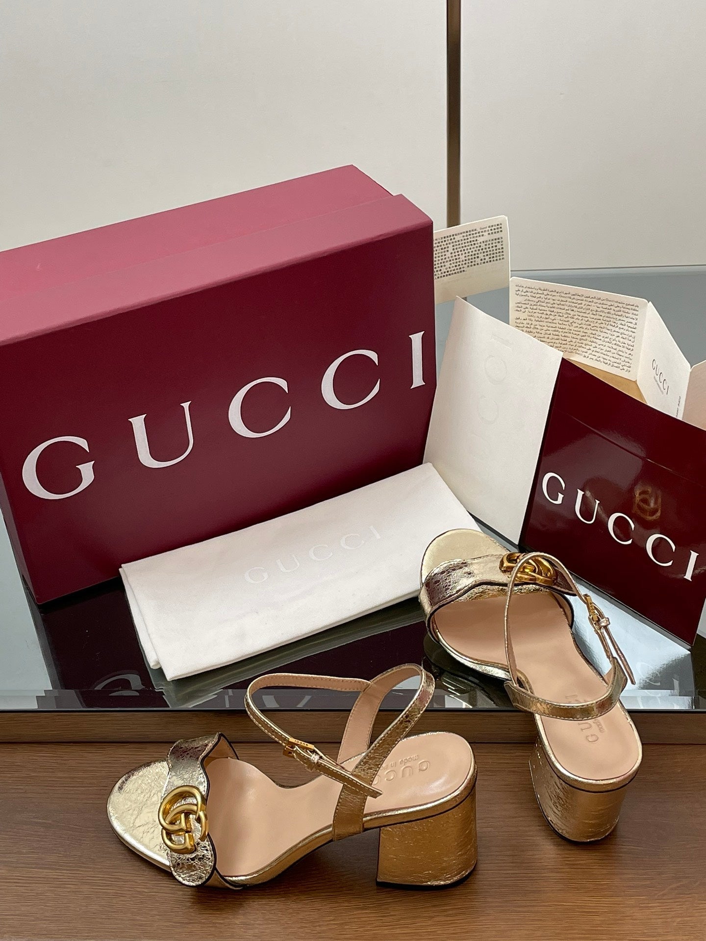 Gucci 2025 Sandal 75mm Gold Sheepskin 225960