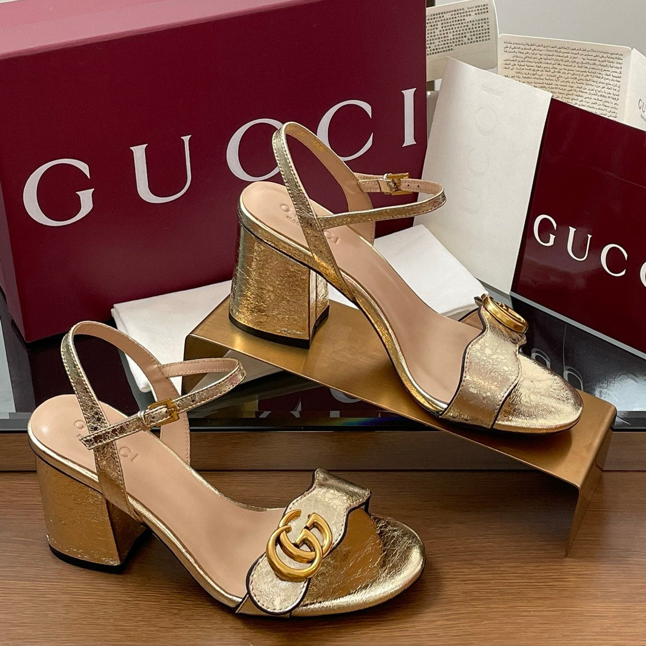 Gucci 2025 Sandal 75mm Gold Sheepskin 225960