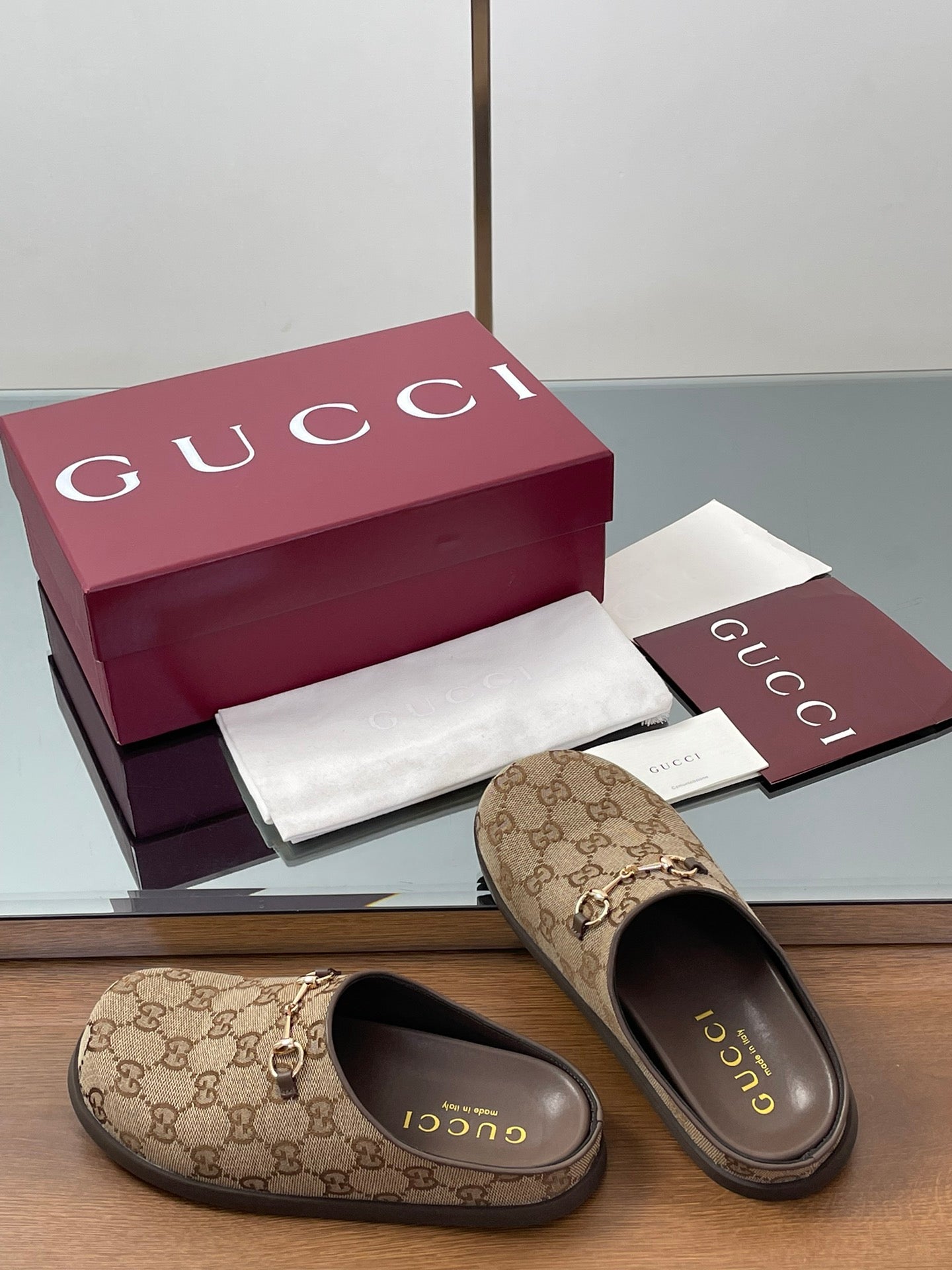 Gucci Horsebit Mule Camel And Dark Brown Canvas Leather
