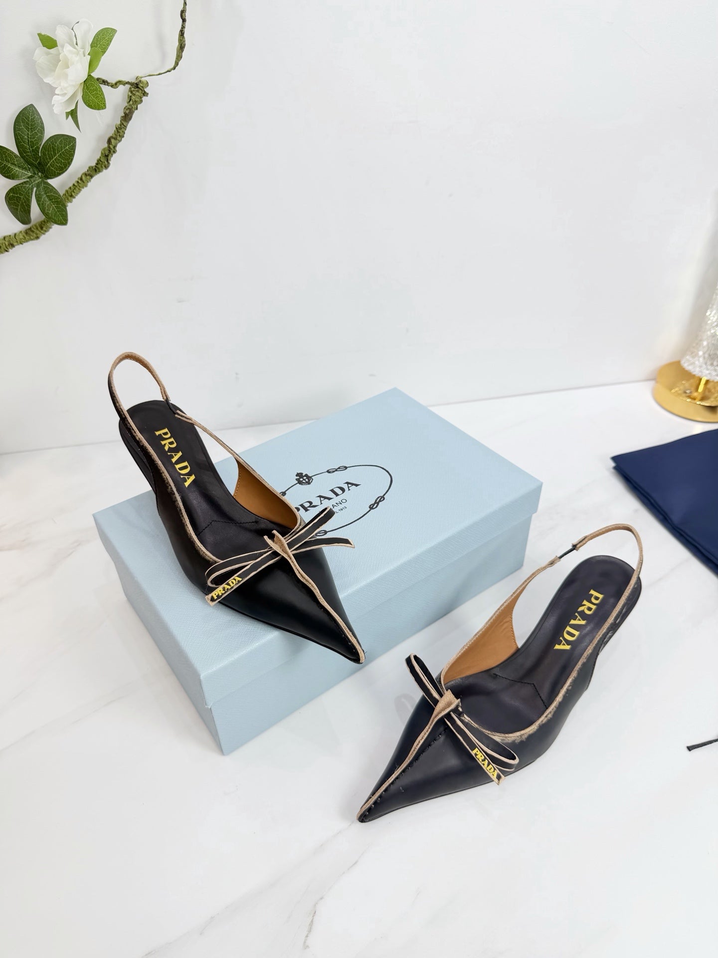 PRA 26SS Slingback 55 Black Beige Cowhide 592402