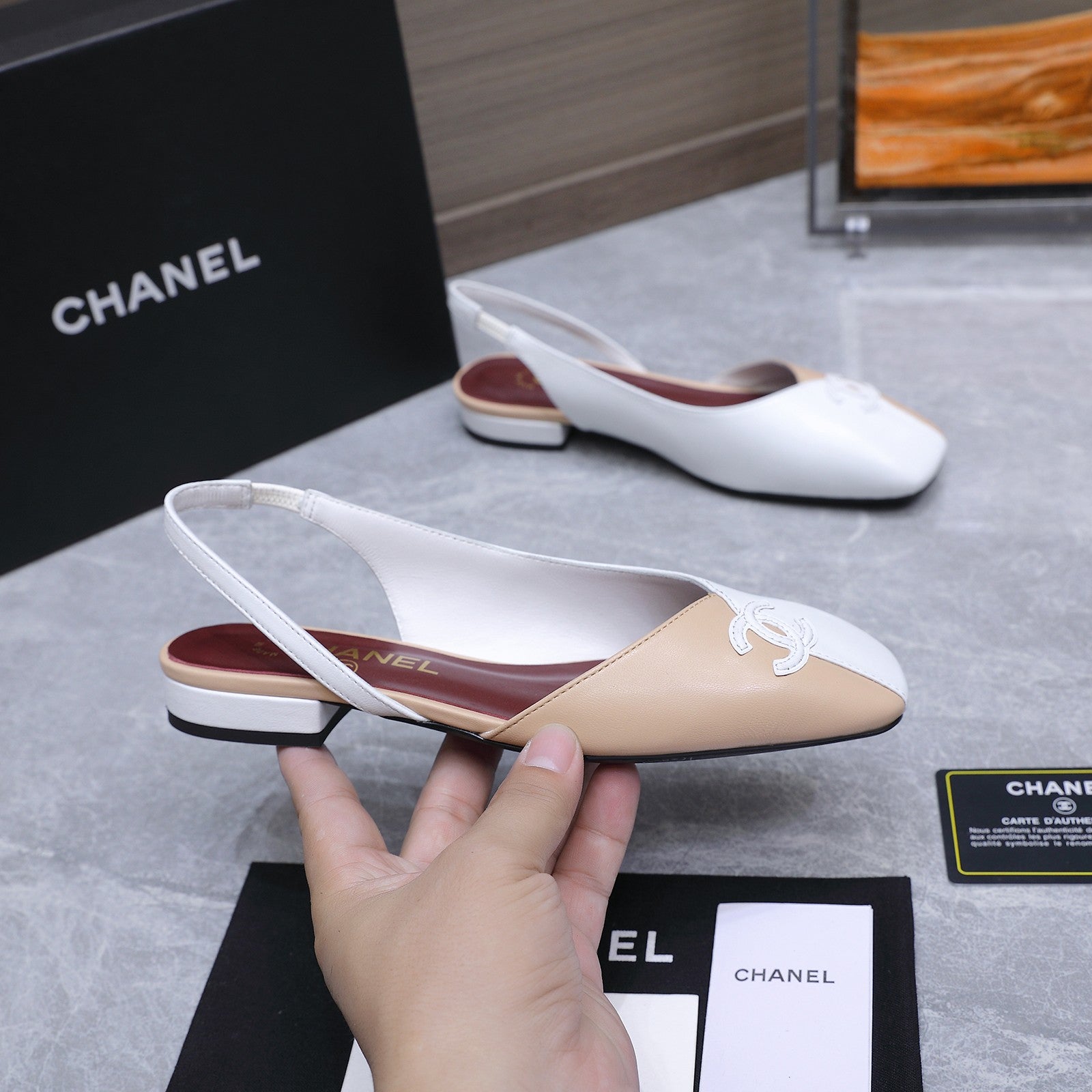Chanel 2026 Slingback Beige White Suede Leather 758403