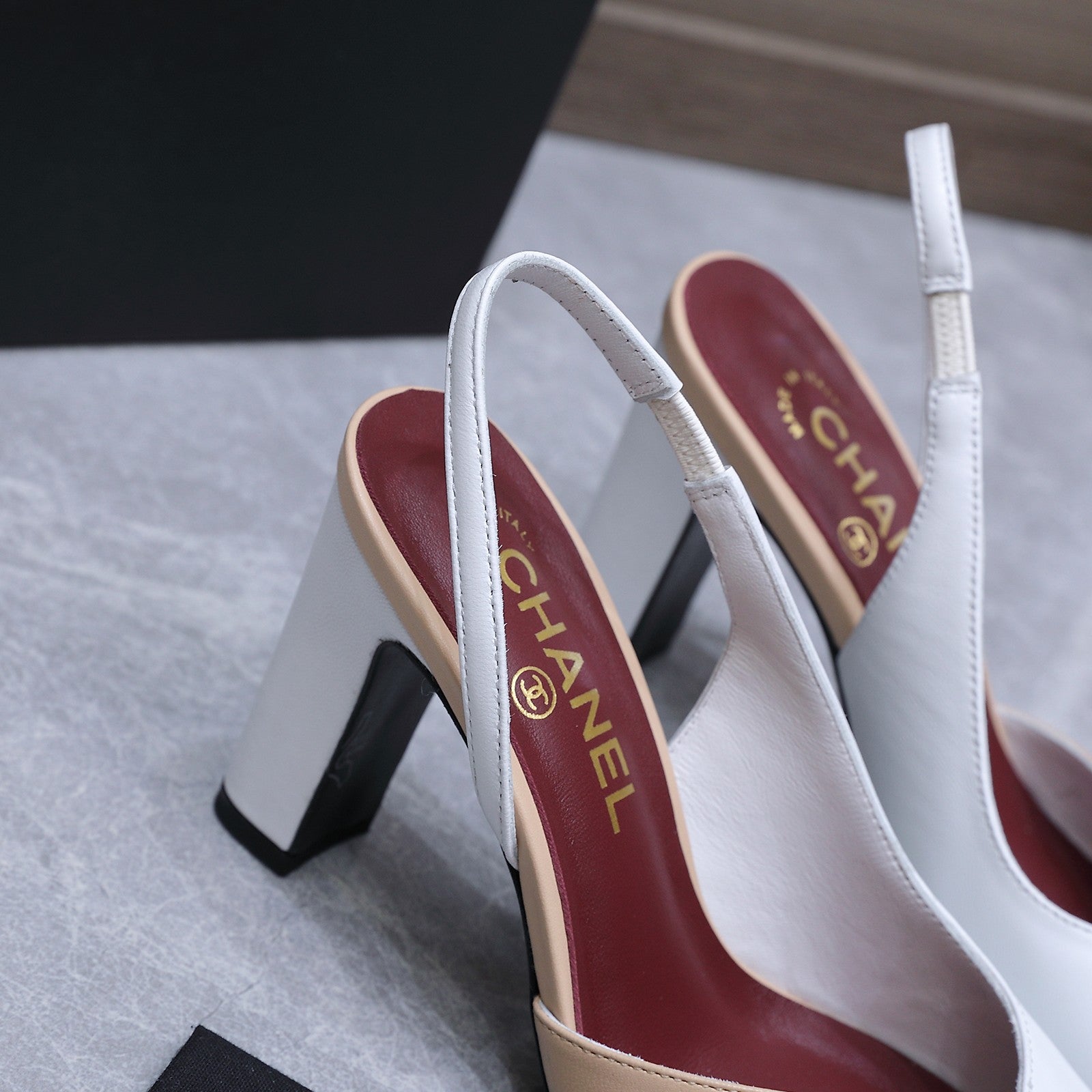 Chanel 2026 High-Heeled Slingback 85mm  Beige White Suede Leather 758407