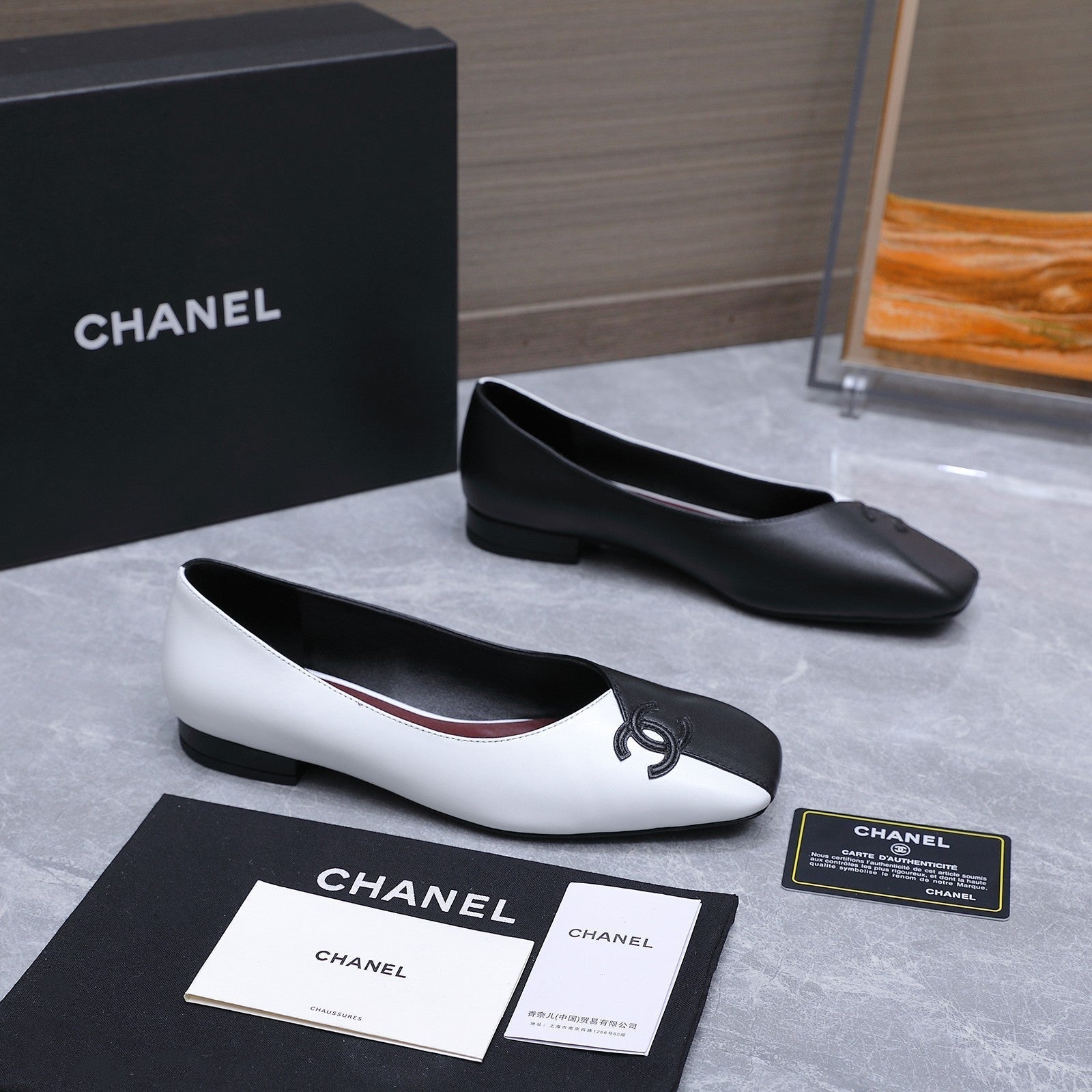 Chanel 2026 Ballet Flats Black White Suede Sheepskin 758420