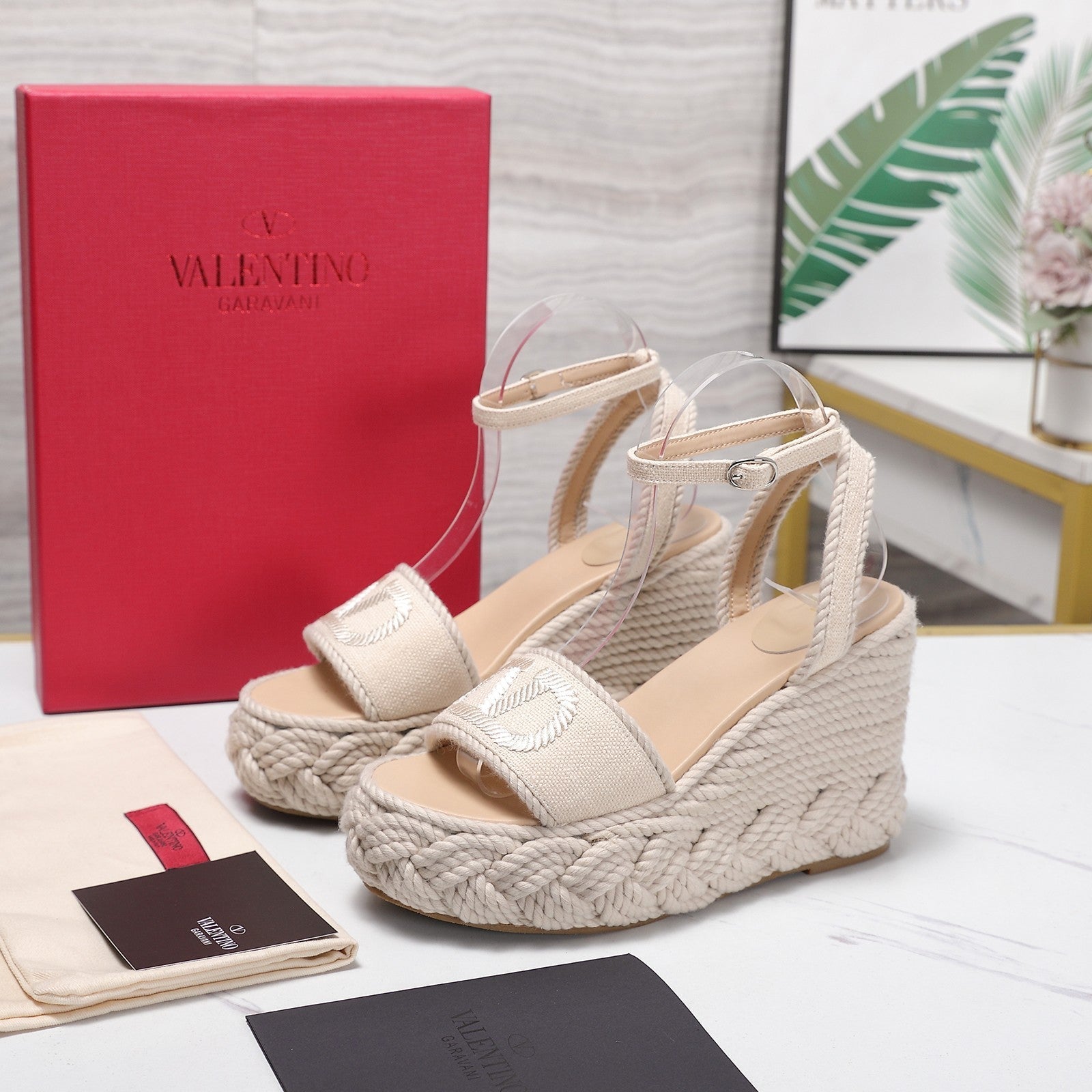 Valentino 2026 Garavani VLogo Torchon 110mm Espadrille Woven Leather 864550