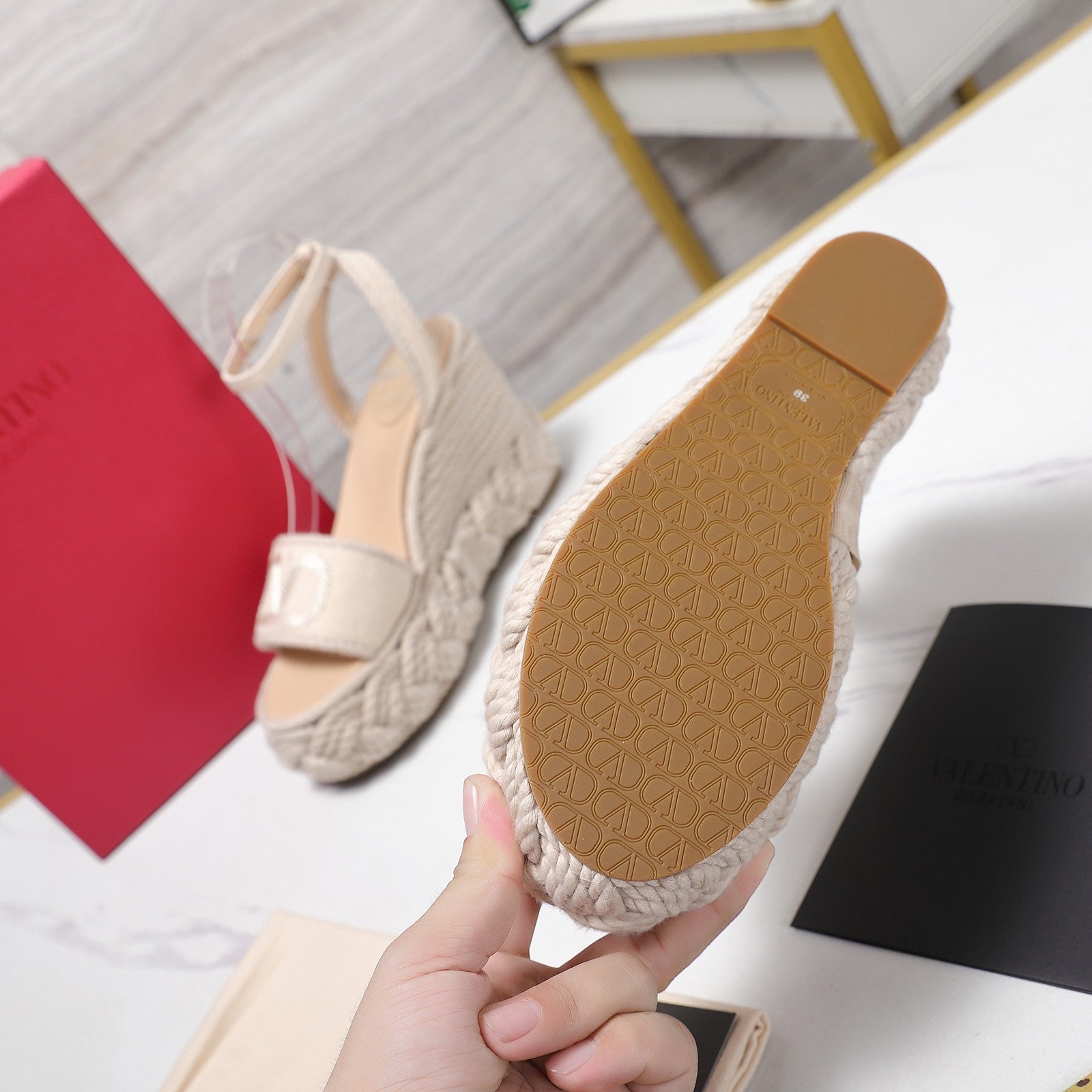 Valentino 2026 Garavani VLogo Torchon 110mm Espadrille Woven Leather 864550