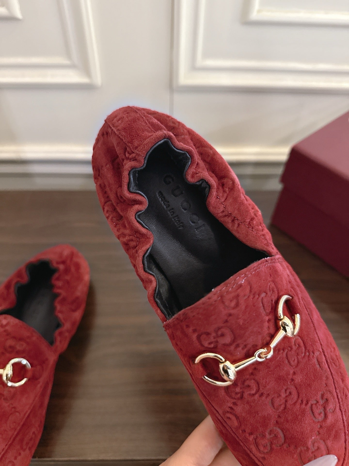 GG 26SS Loafers Burgundy Monogram Suede Leather 645957