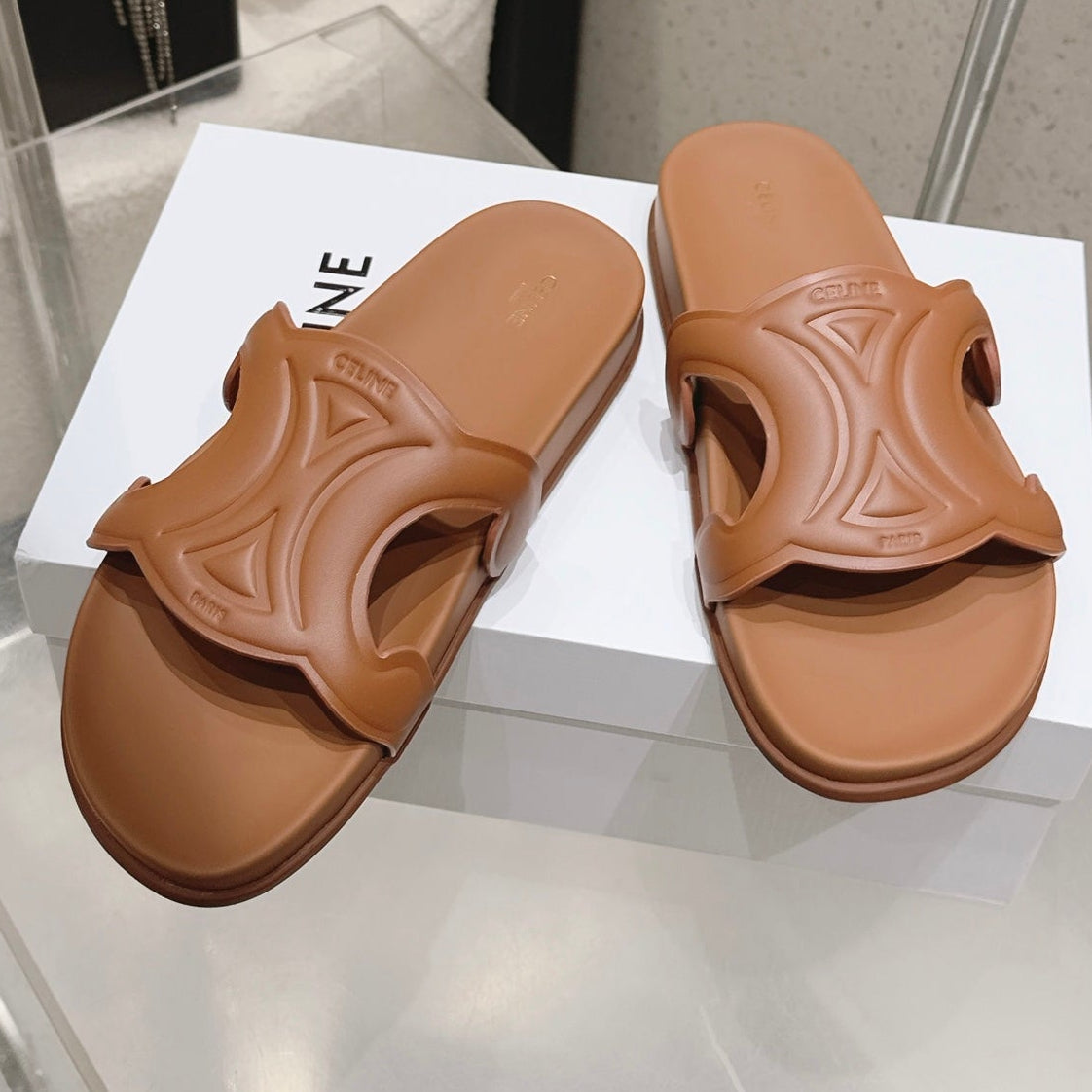 Celine 26 Triomphe Slide Sandals Calfskin 763171