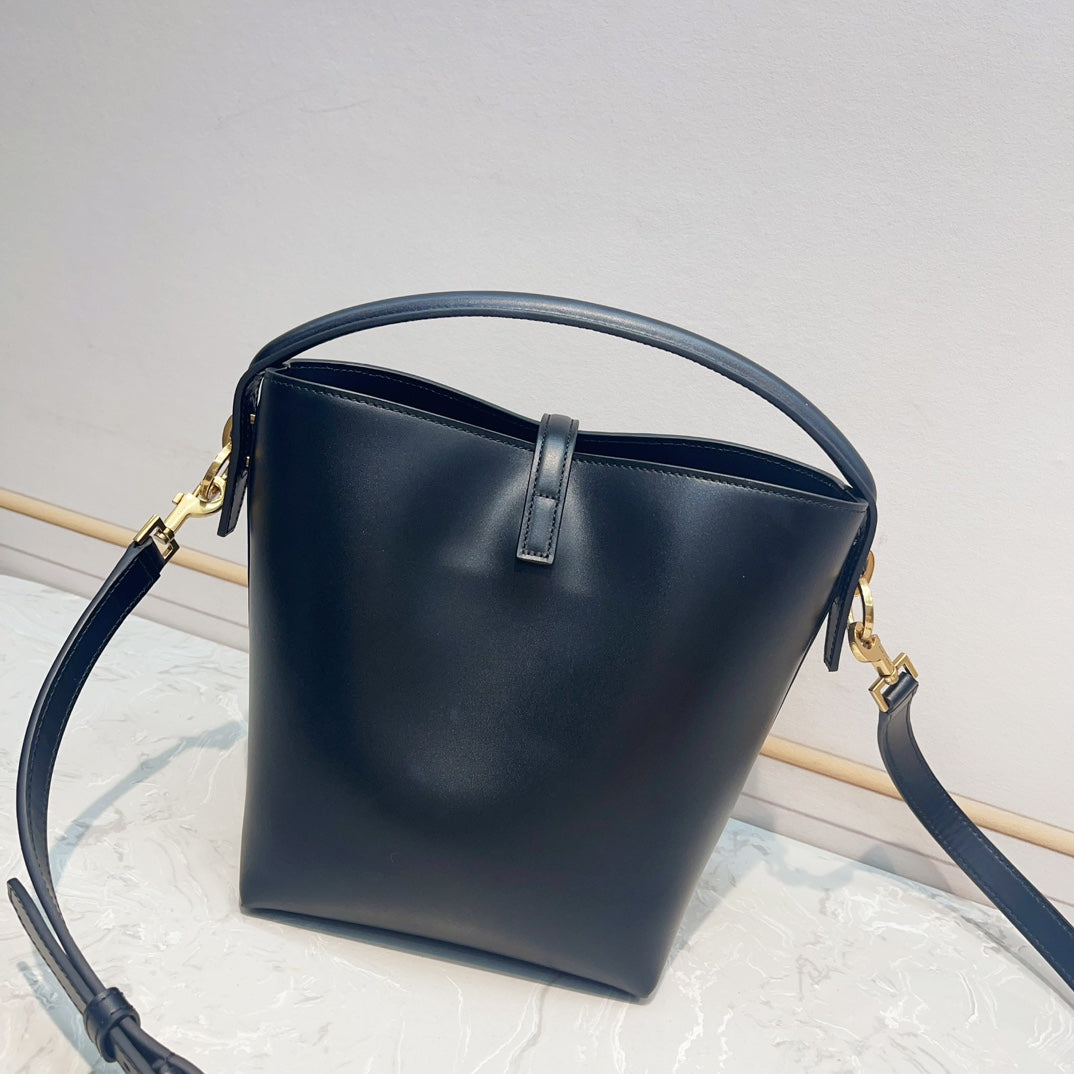 YSL 2026 Mini Bucket Bag 20cm Black Calfskin
