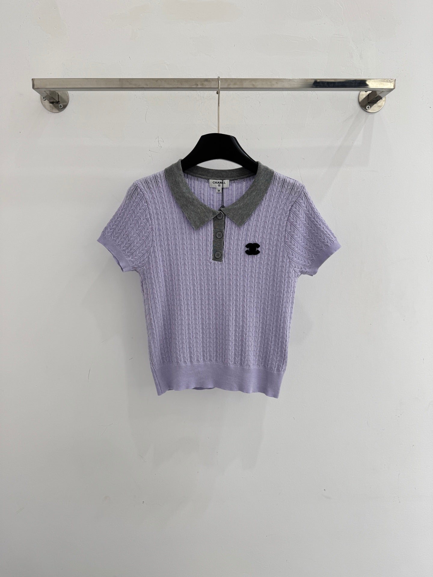Chanel 2026 Polo Collar Short-sleeved Top Yellow and Purple Wool Polyester