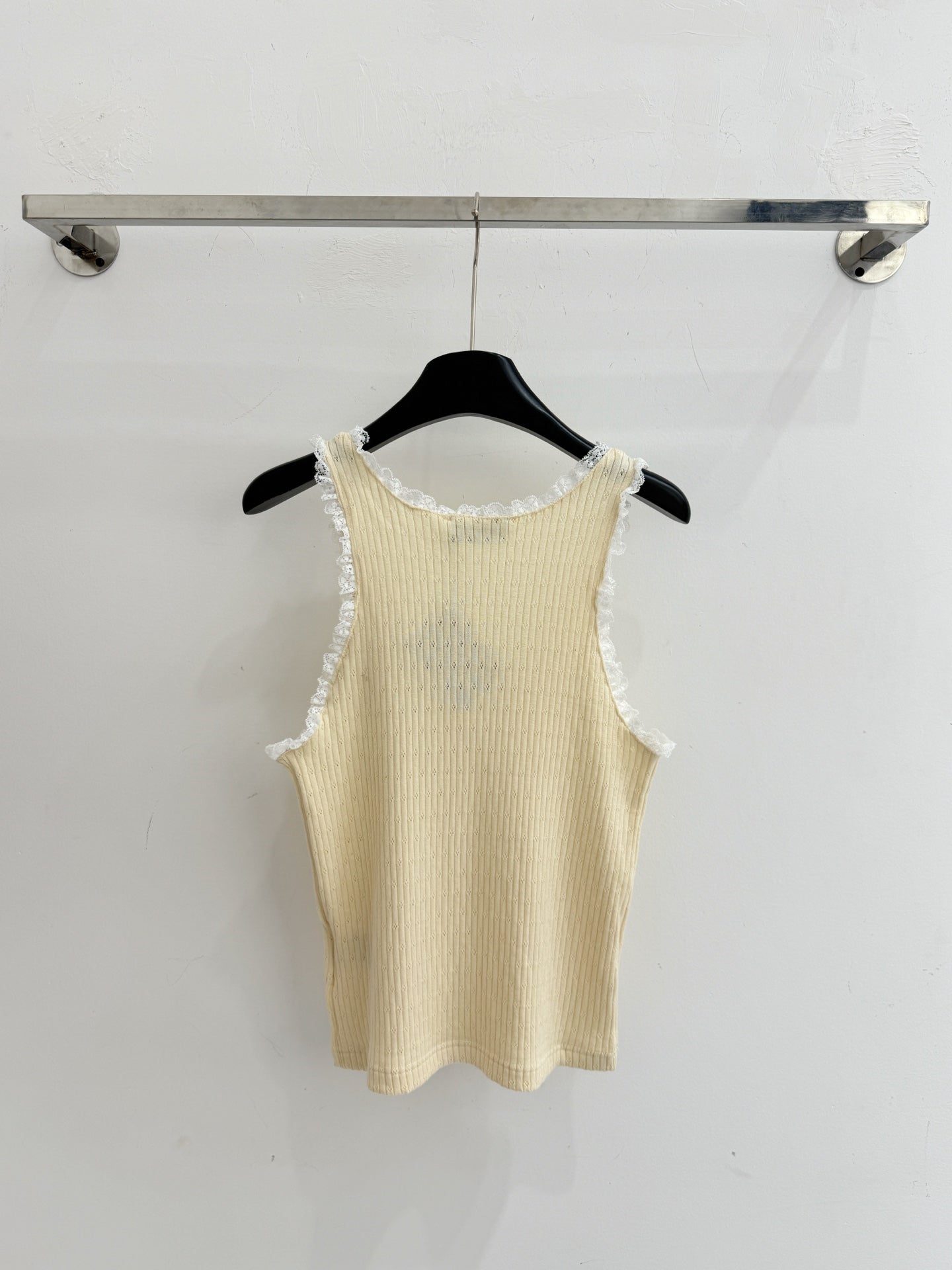 Miumiu 2026 Lace-trimmed Knit Short-sleeved Top Tencel Wool 179450