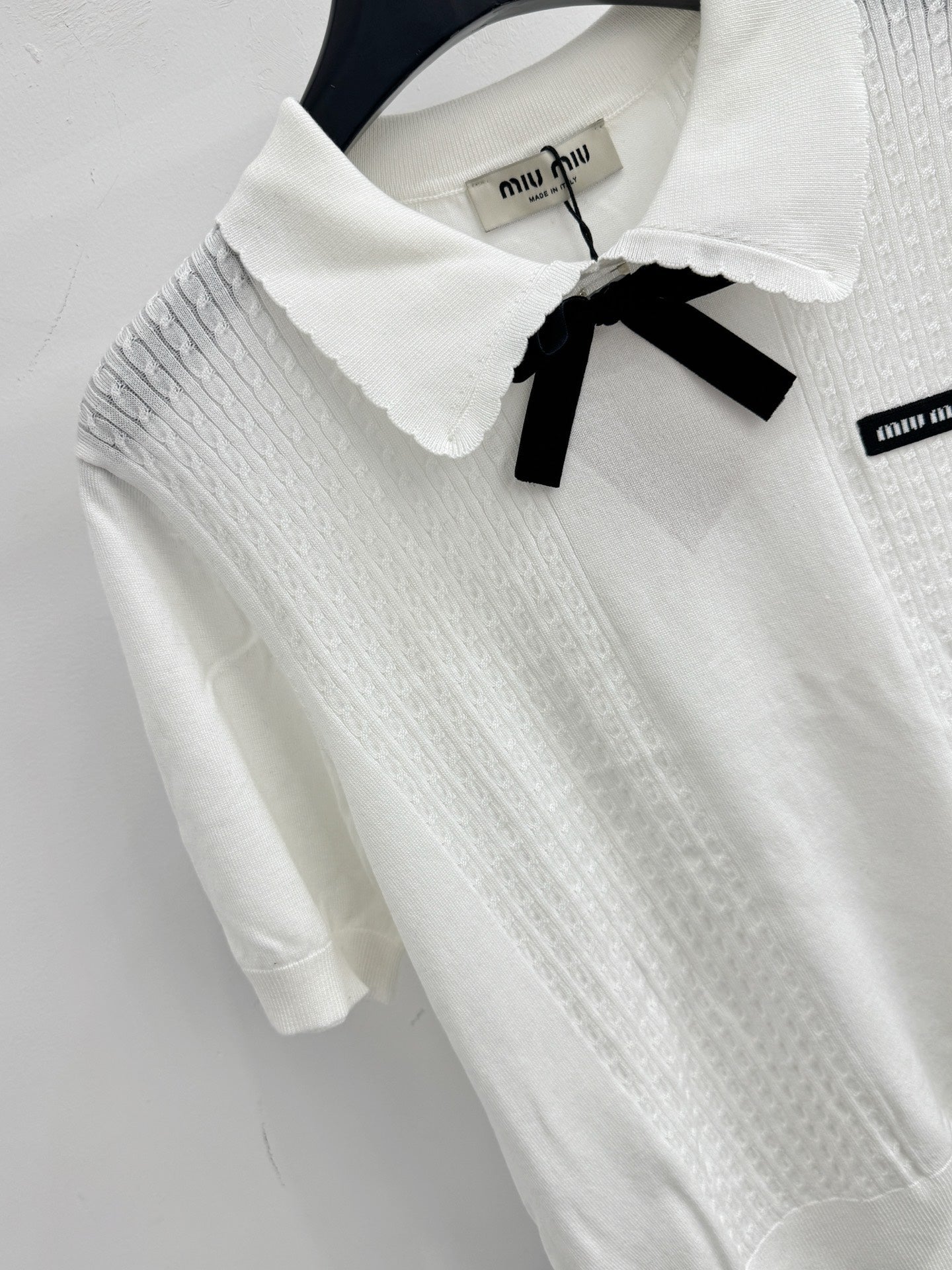 Miumiu 2026 Short-sleeved Top With Bow Wool 179456