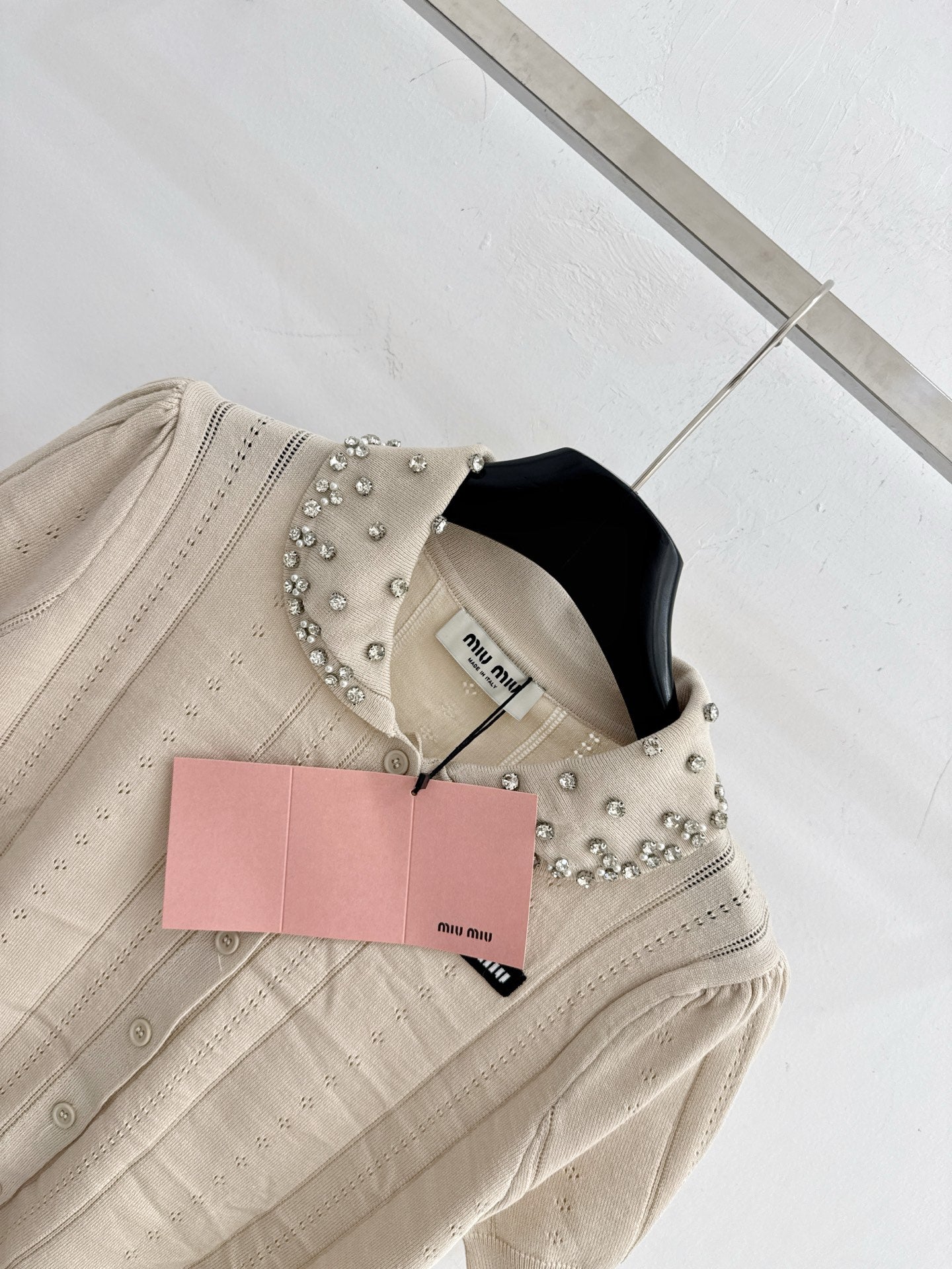Miumiu 2026 Shirt With Rhinestone Embellishments Collar Wool 521193