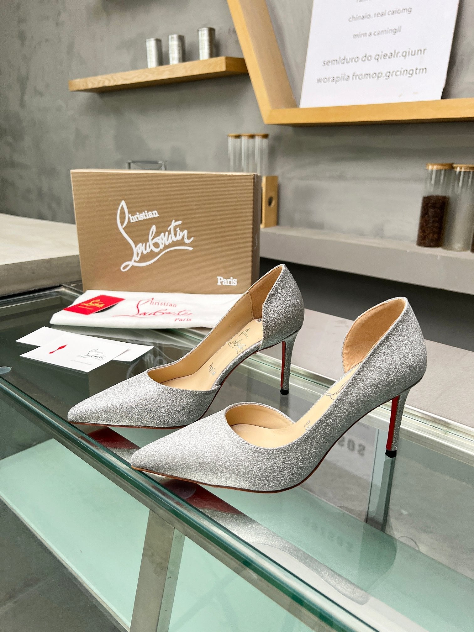 Cl Iriza 85mm Pumps Glittered Calf Leather Silver