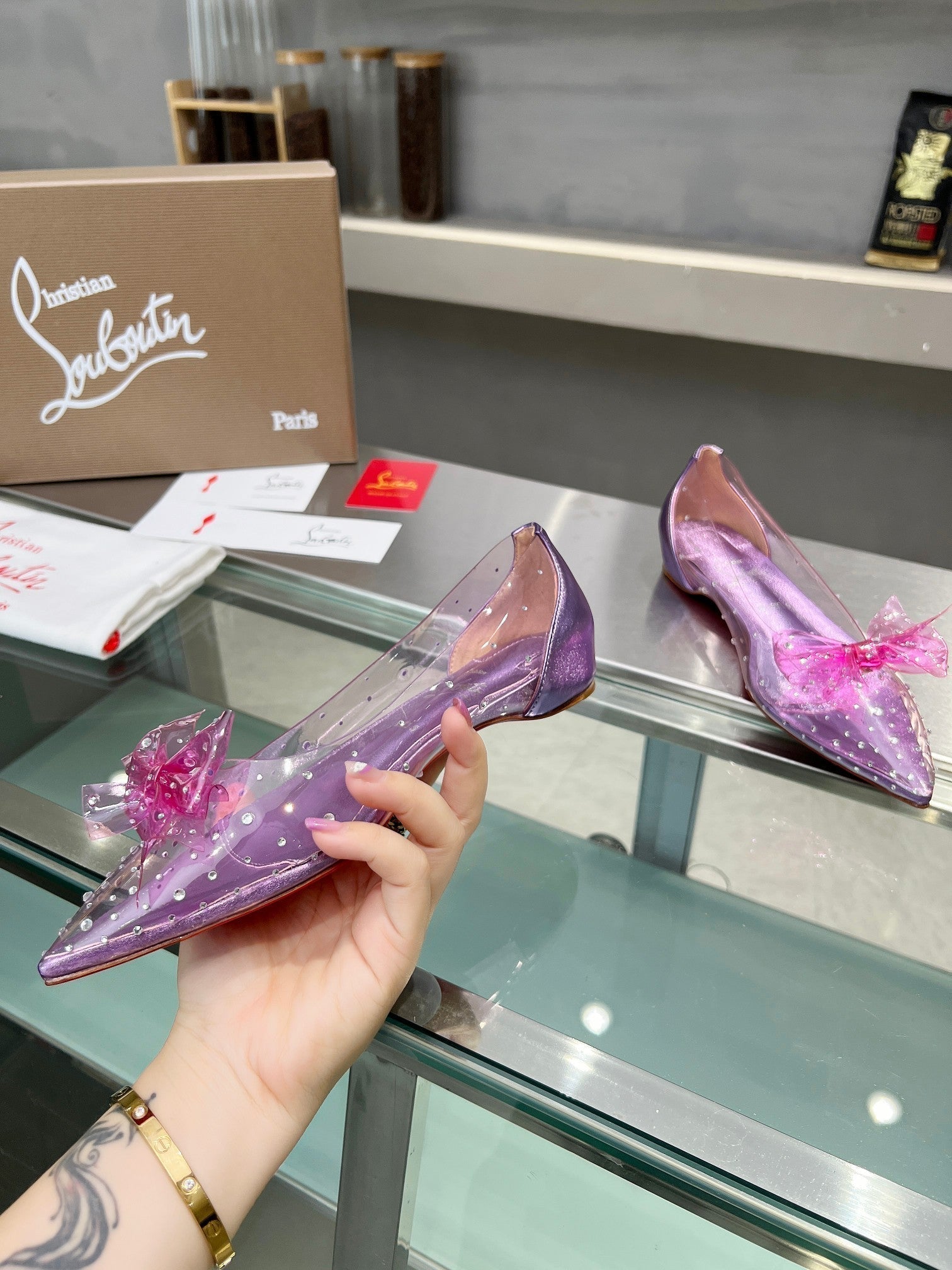 CL Jelly Strass Flats Pvc Iridescent Nappa Leather And Strass Parme