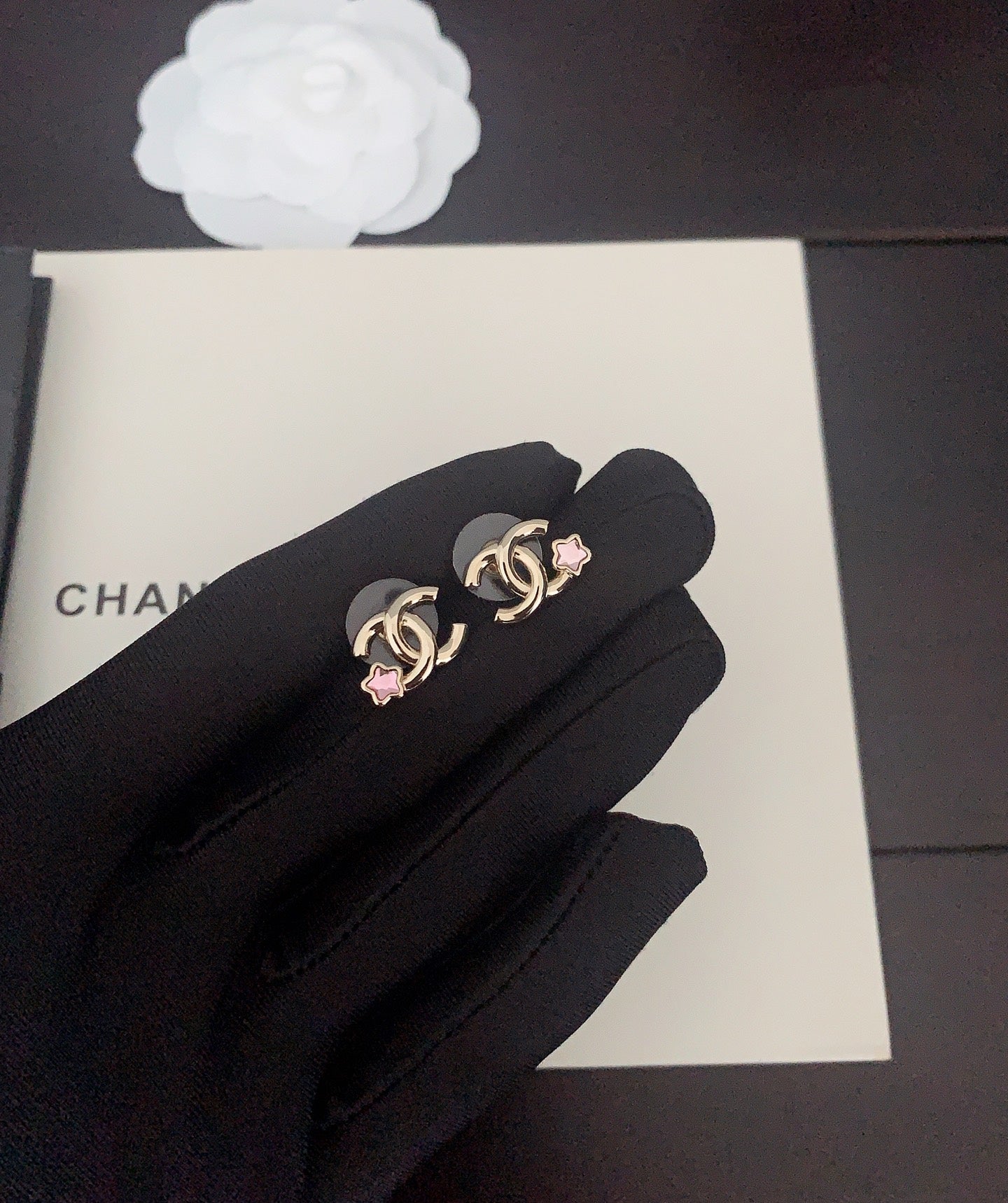 CC Latest Pink Five Pointed Star Gold Earrings