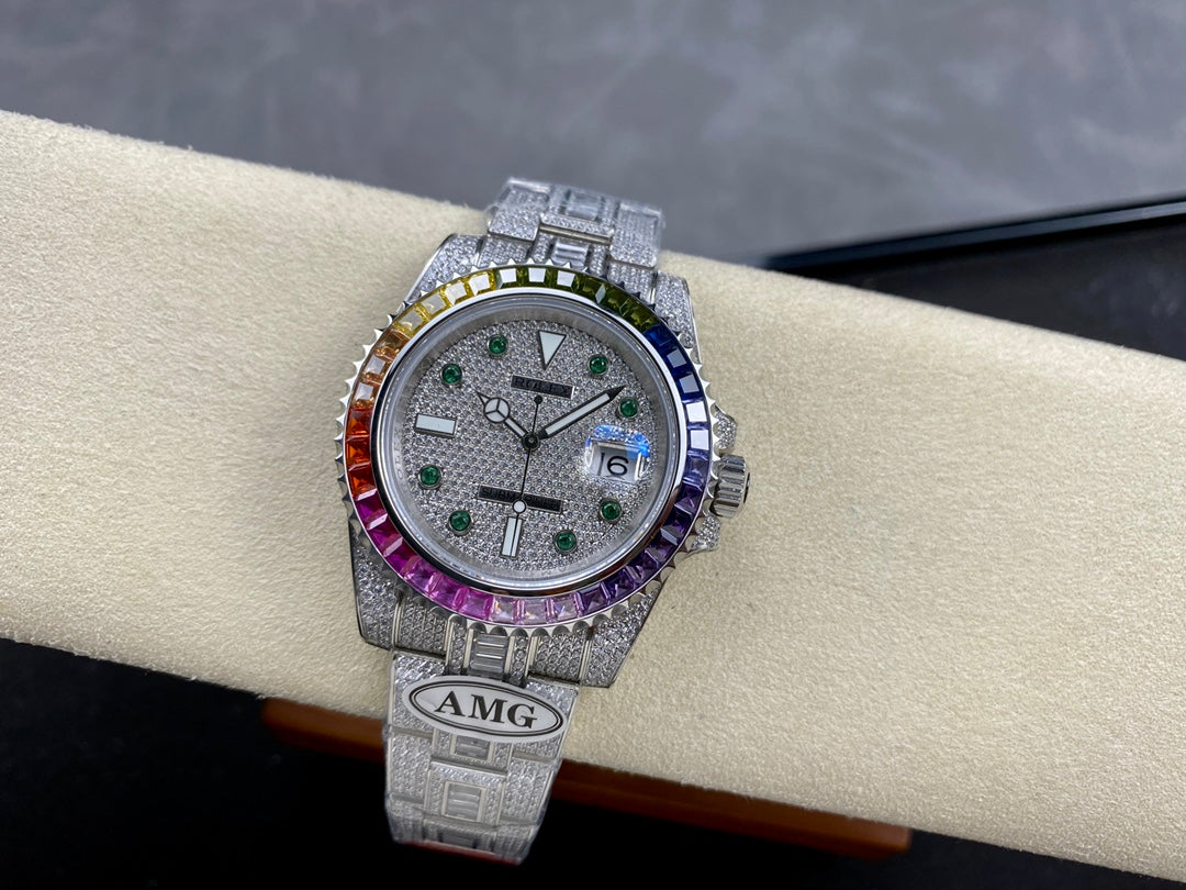 Rolex Submariner Date Rainbow Green Full Diamond