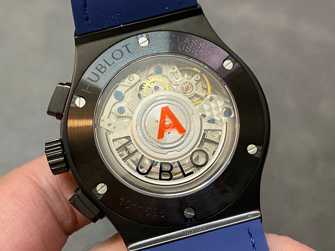 Hublot Classic Fusion Chronograph Watch 45mm Black Ceramic Case Blue Leather Strap