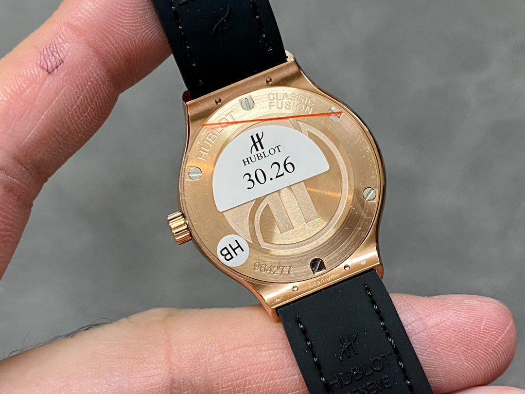 Hublot Classic Fusion Rose Gold Diamonds 33mm Watch Black Leather Strap