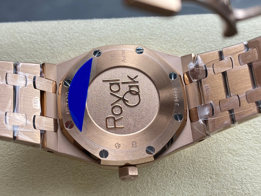 Audemars Piguet Royal Oak Lady 33mm Rose Gold Blue Dial Diamond Bezel