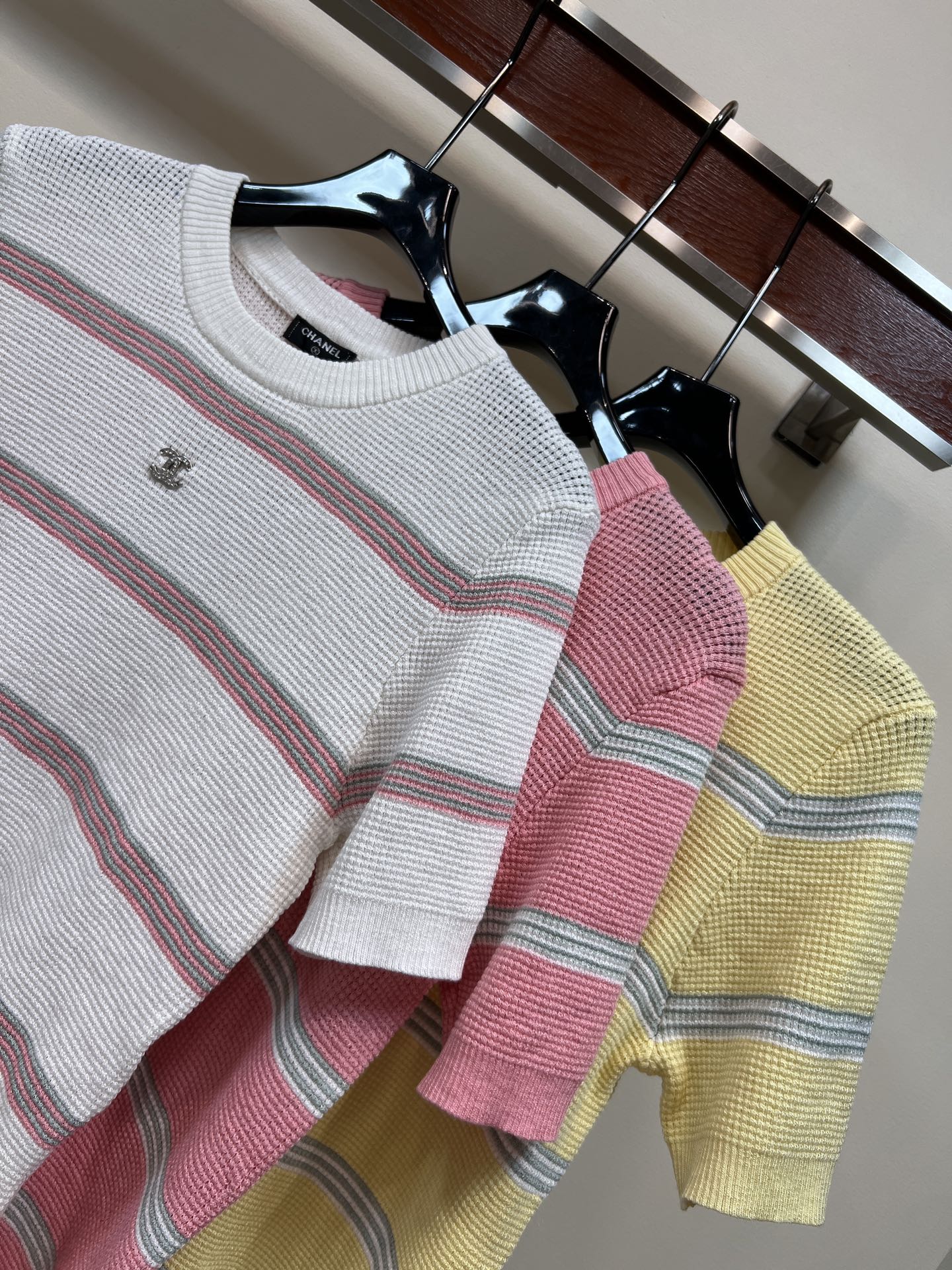 Chanel 2026 Striped Knit Short-sleeved Top Polyester Wool 360299