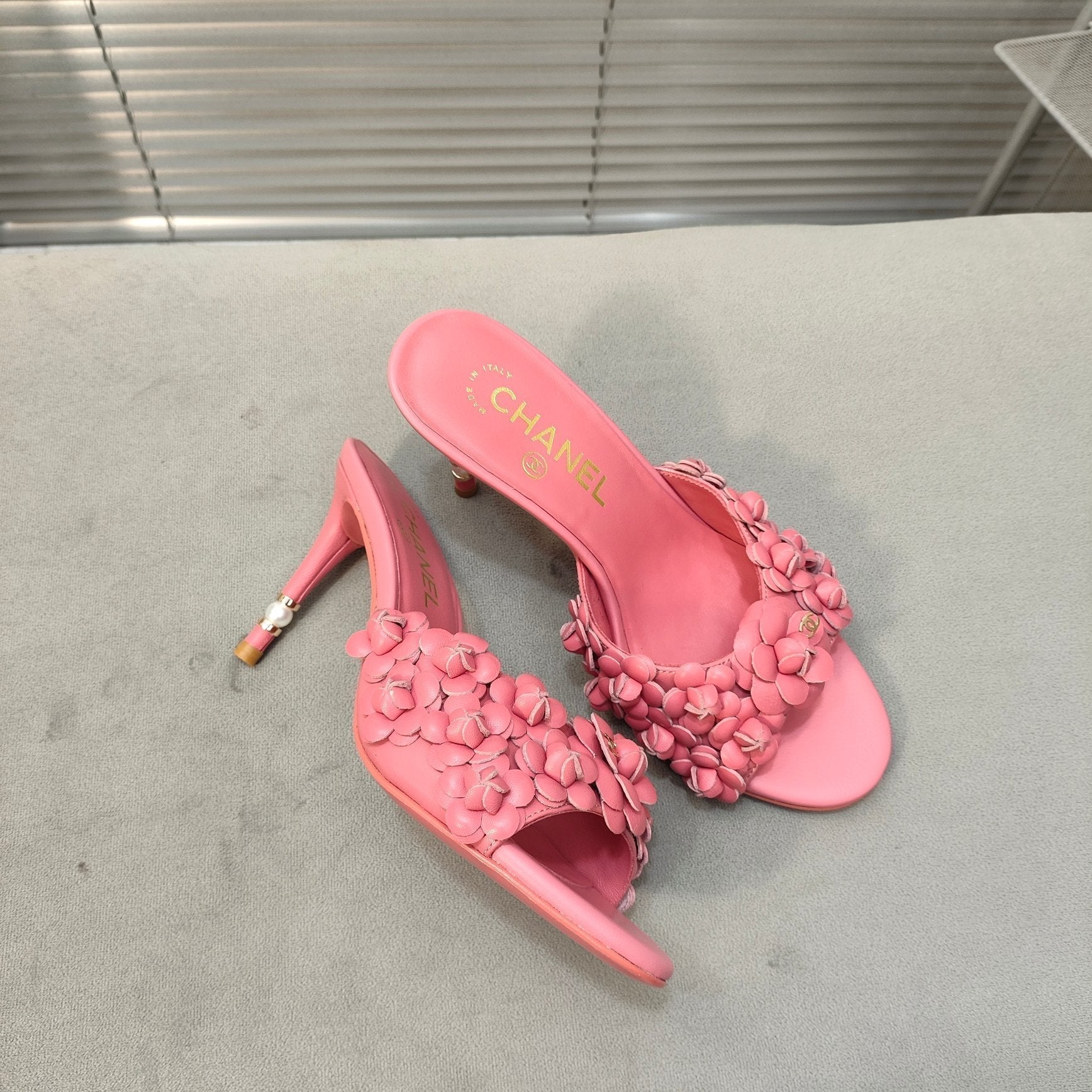 mule sandal 80 rose pink calfskin flower