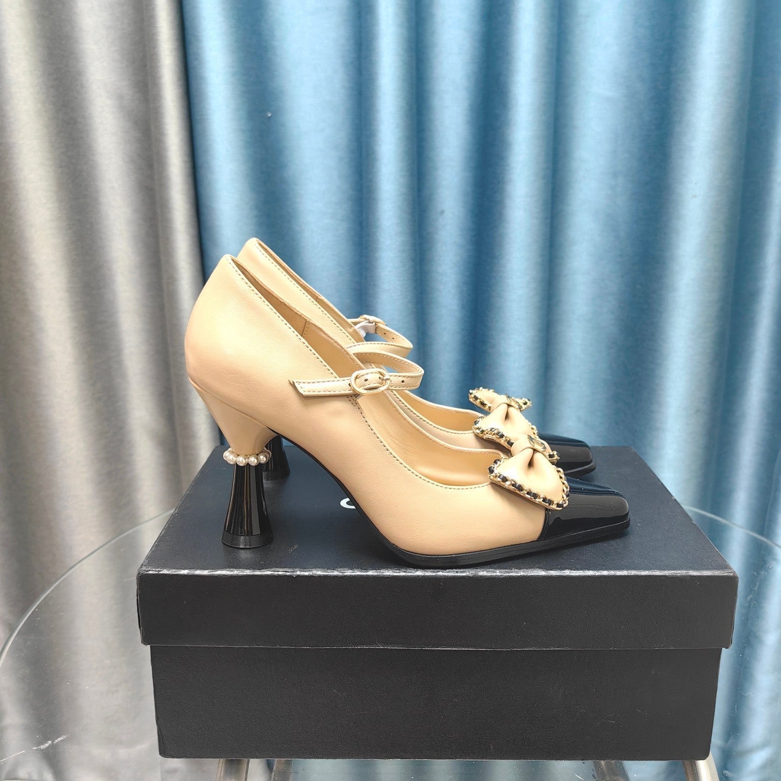 CC High Mary Janes Beige Bow Lambskin
