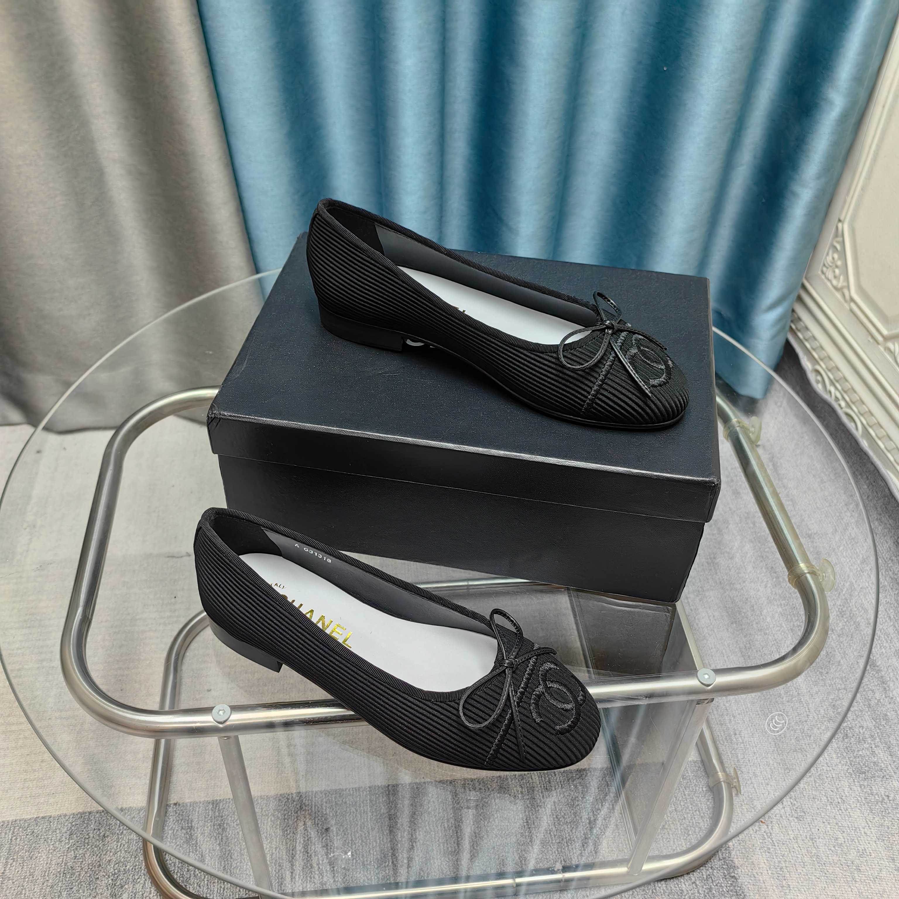 CC 25P Ballet Flat Black Striped Fabric